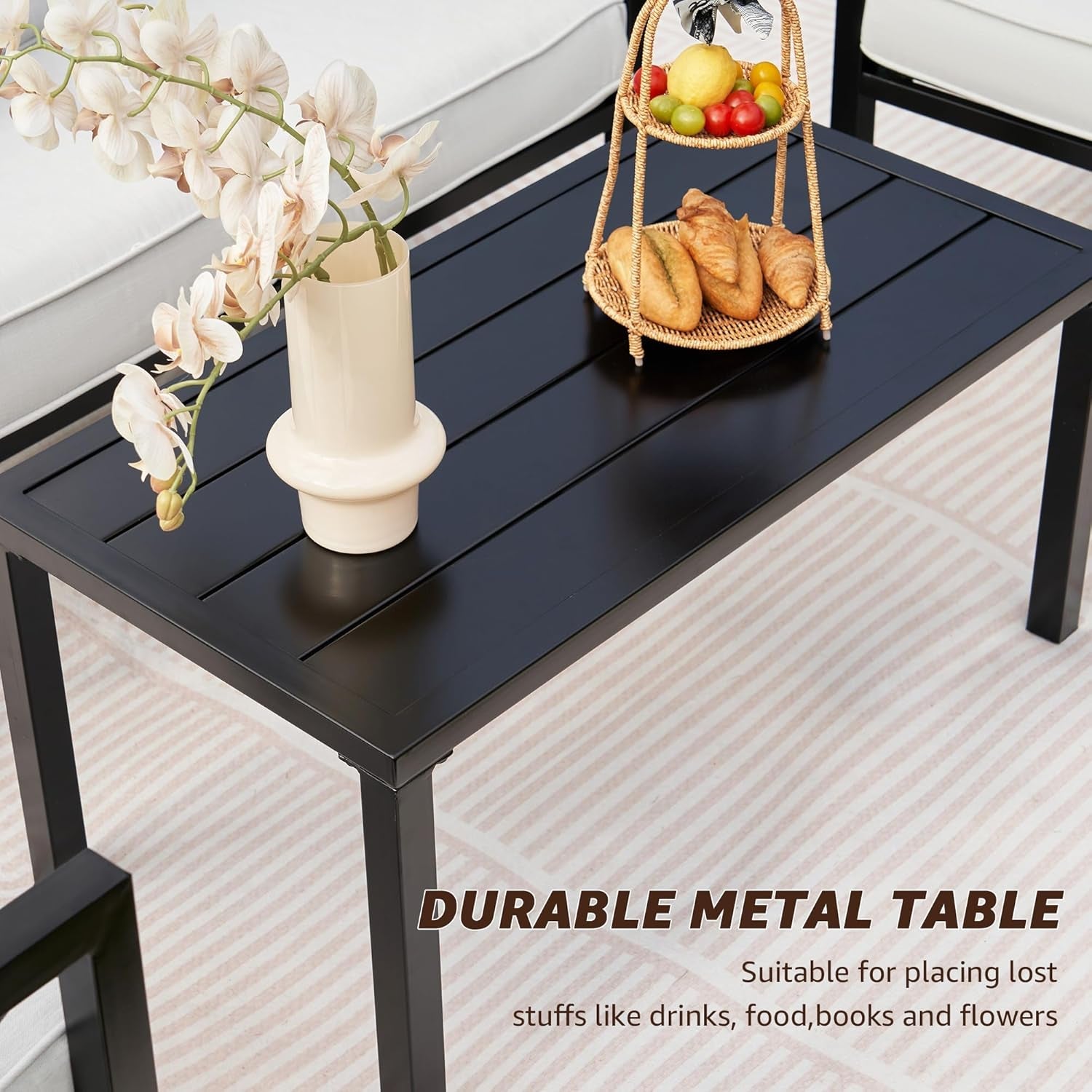4 Piece Outdoor Metal Patio Set With 5.5 Inch Cushions And Coffee