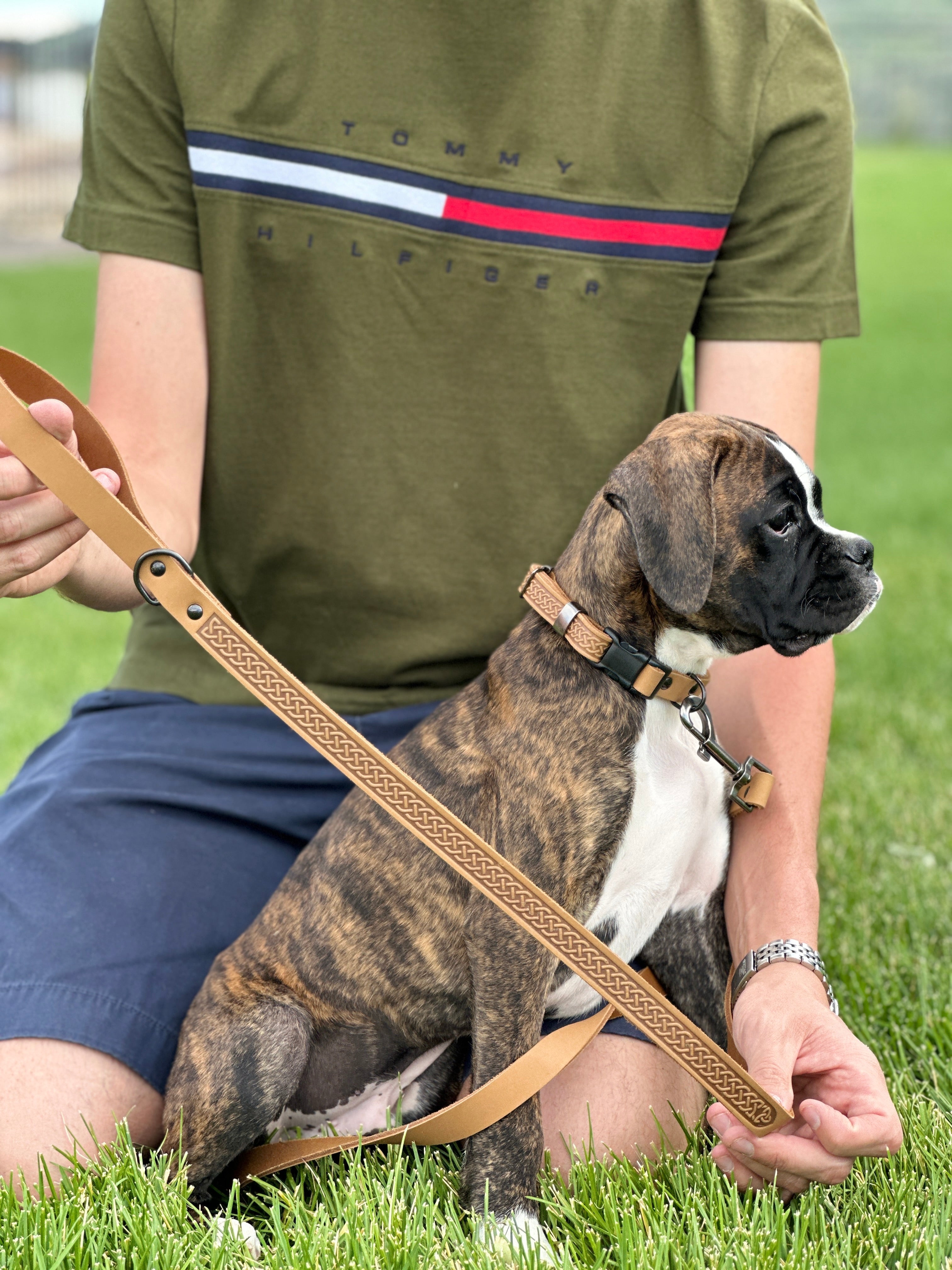 Celtic Sport Khaki Leather Dog Leash - Boske.store