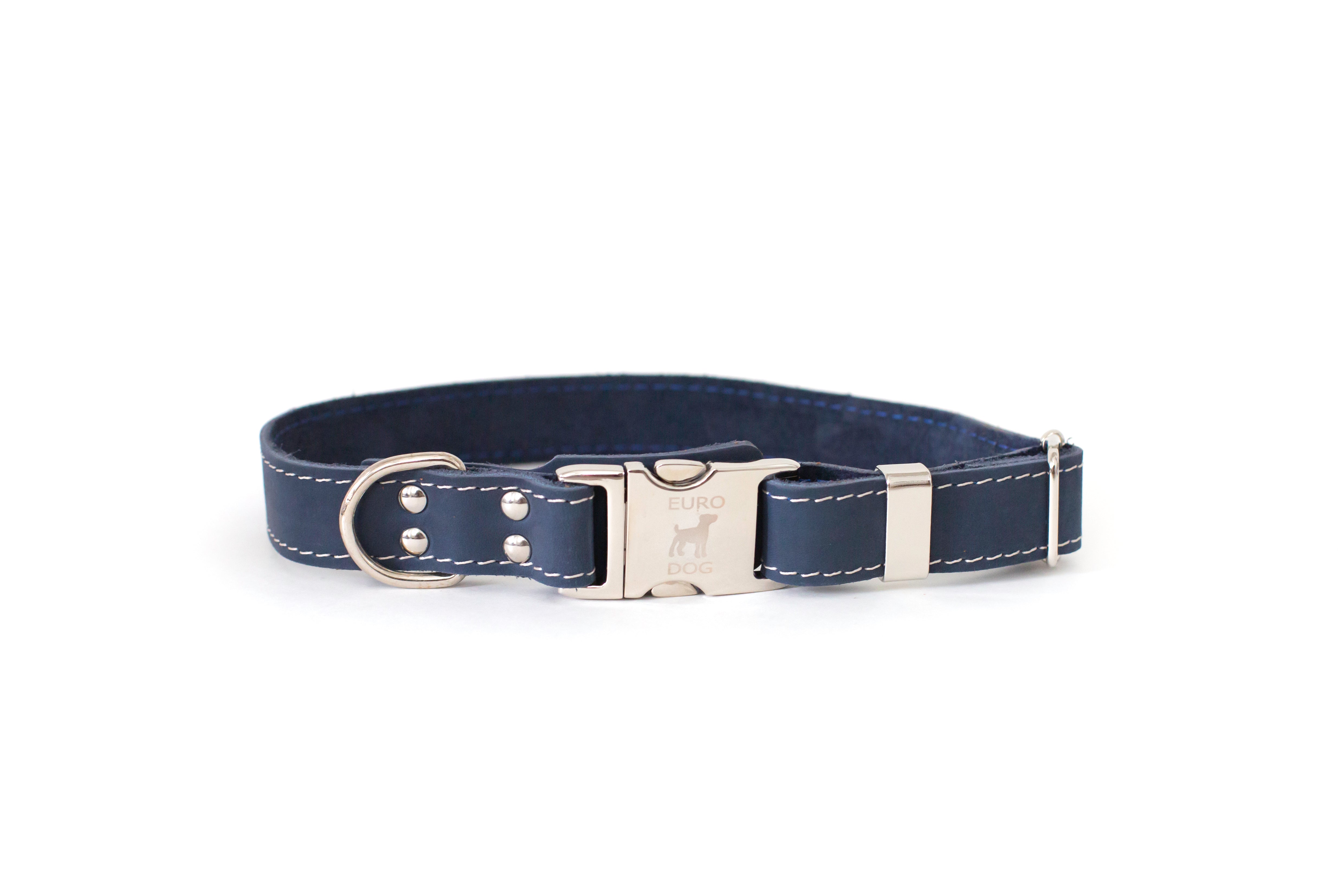 Pro Line Quick - Release Blue Jeans Leather Dog Collar with Metal Buckle - Boske.store