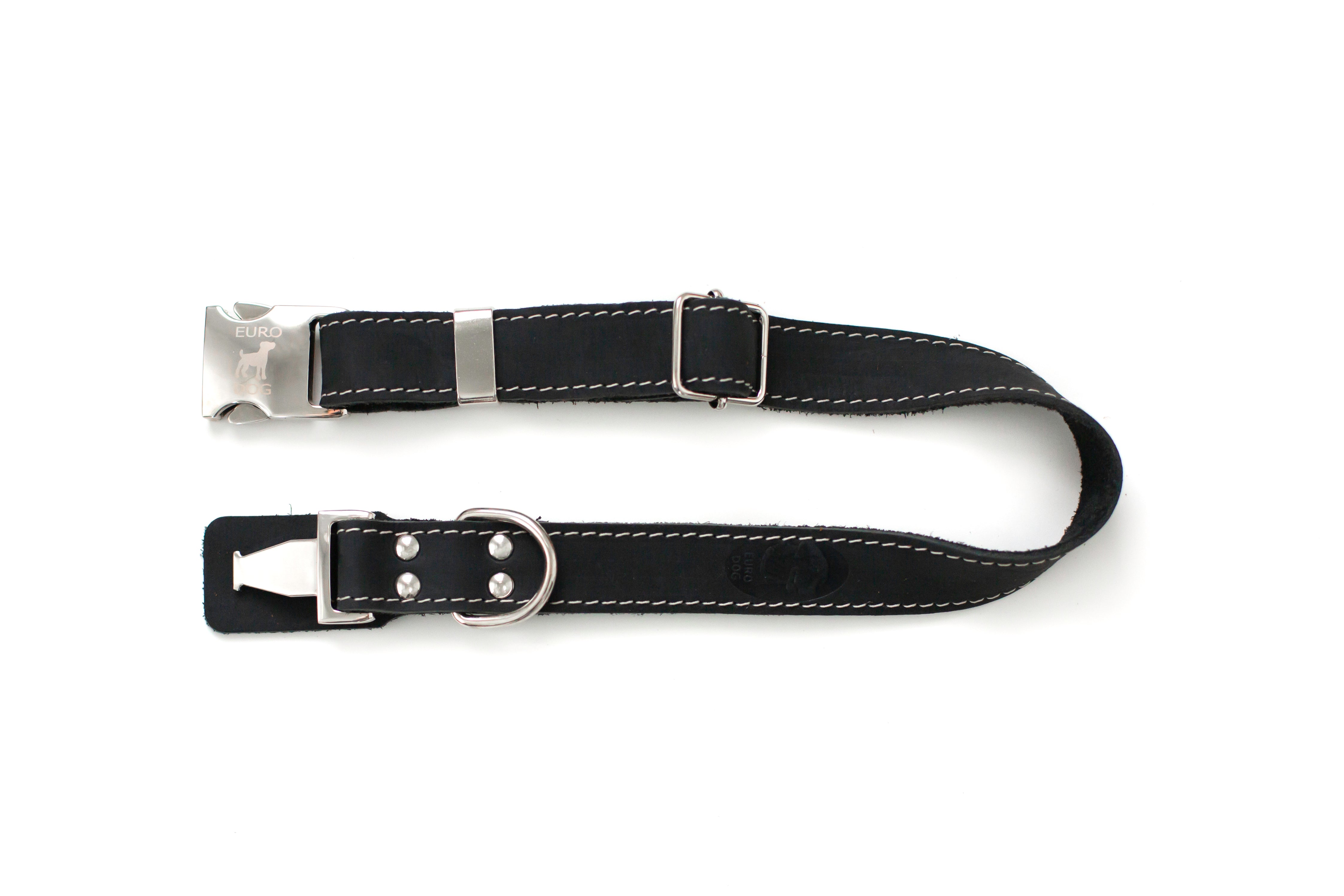 Bestseller Quick - Release Midnight Black Leather Dog Collar with Metal Buckle - Boske.store