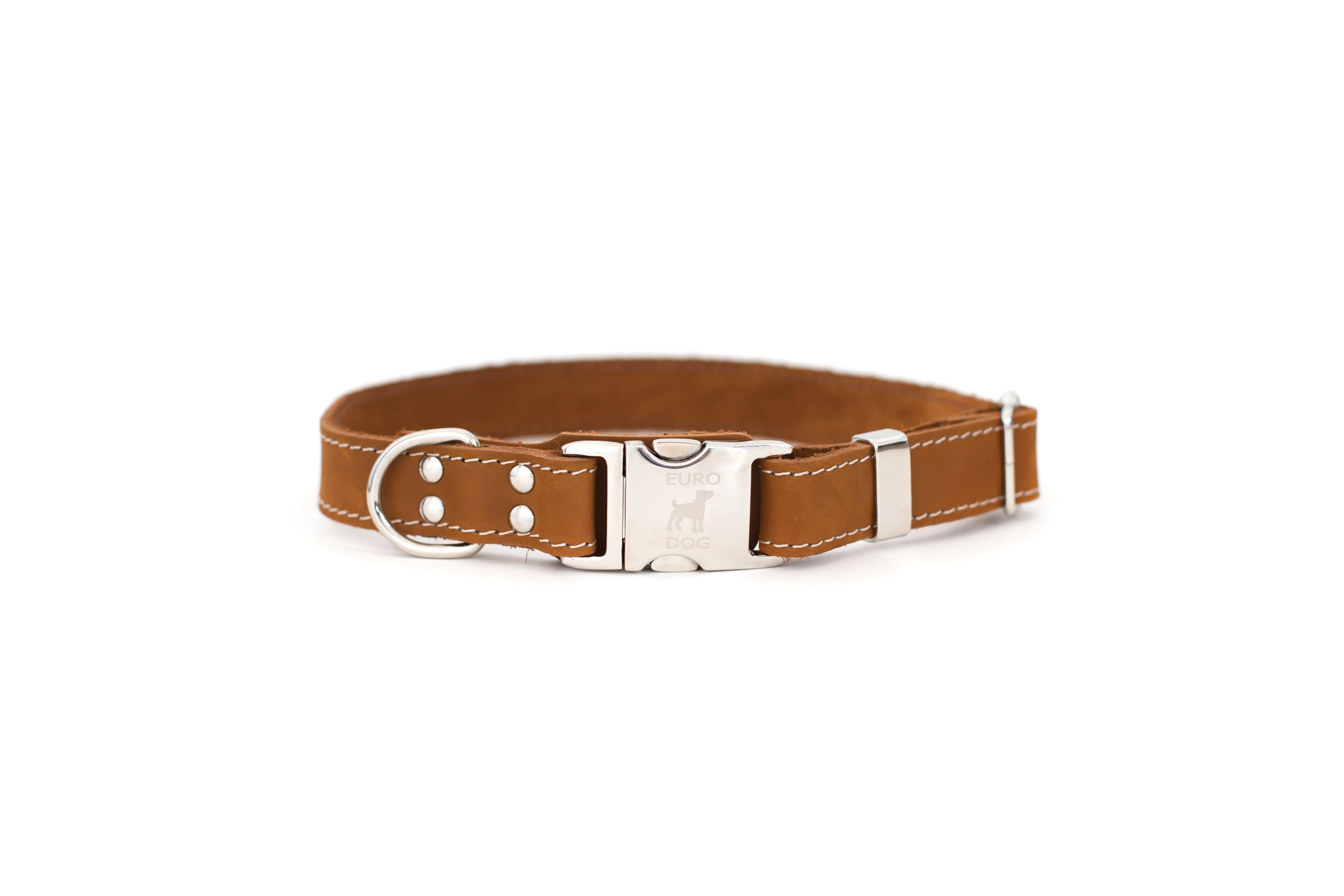 Pro Line Quick - Release Earth Brown Leather Dog Collar with Metal Buckle - Boske.store