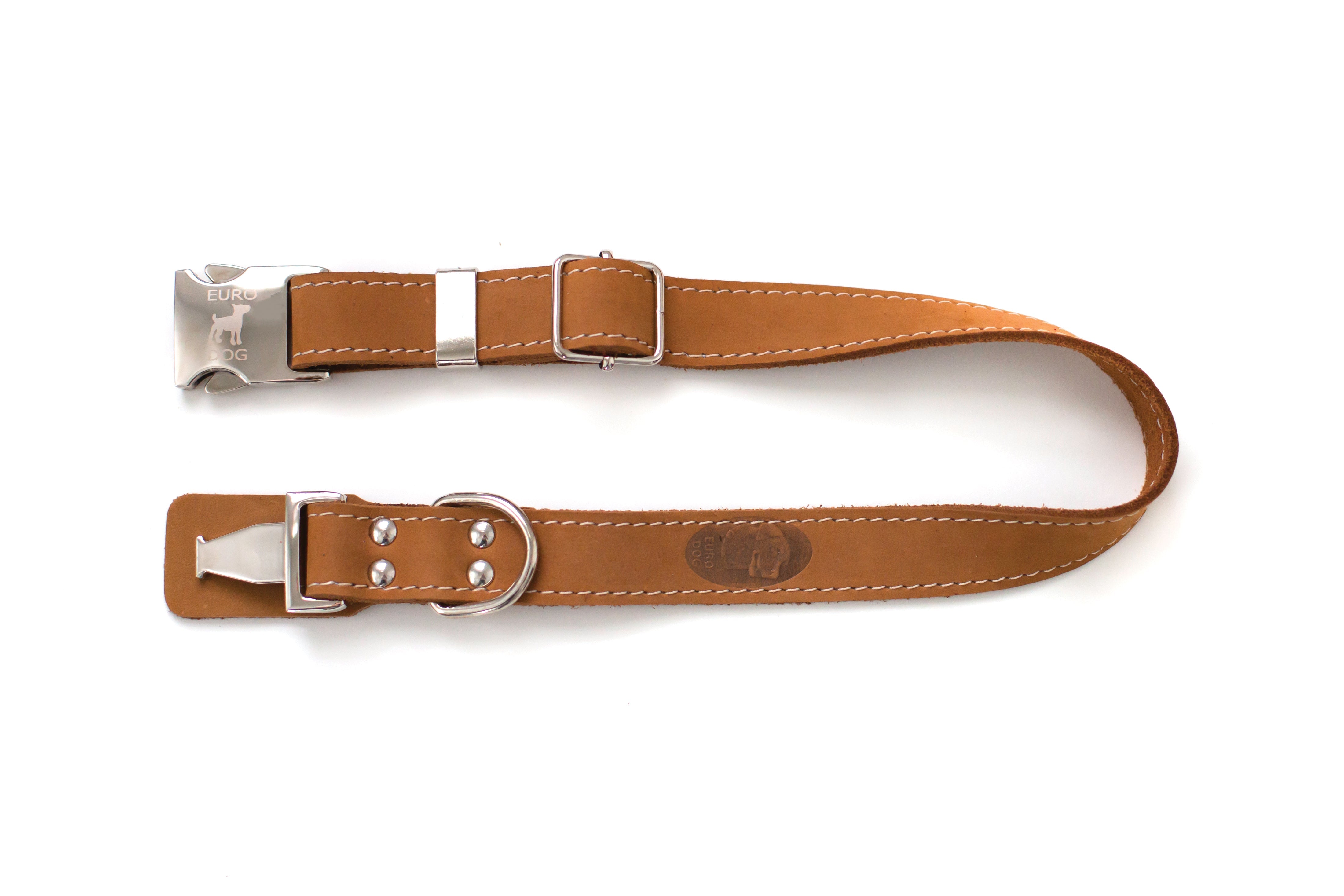 Pro Line Quick - Release Earth Brown Leather Dog Collar with Metal Buckle - Boske.store