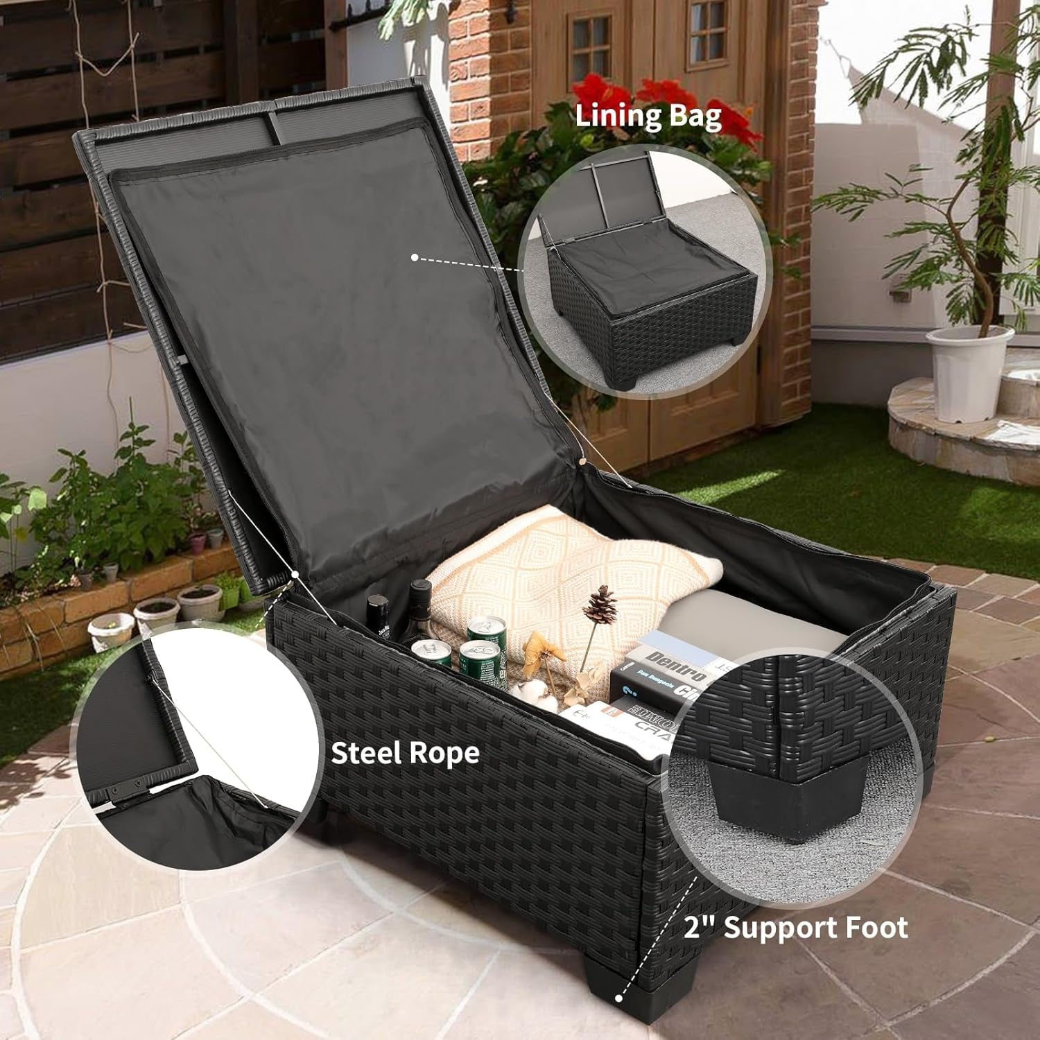 3 Piece Patio Furniture Set Outdoor Sectional With Ottoman And Storage