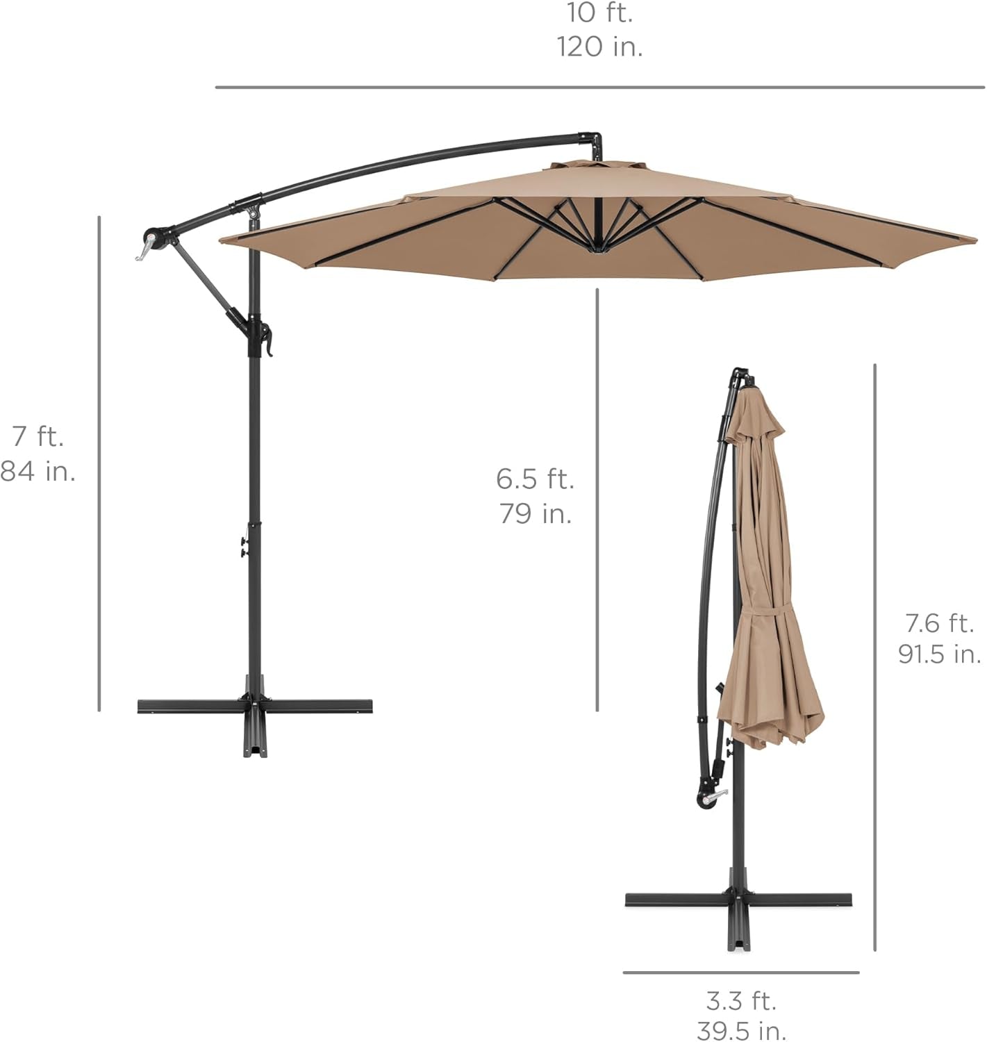 10 Ft Offset Patio Umbrella With Easy Tilt Adjustment And 8 Ribs