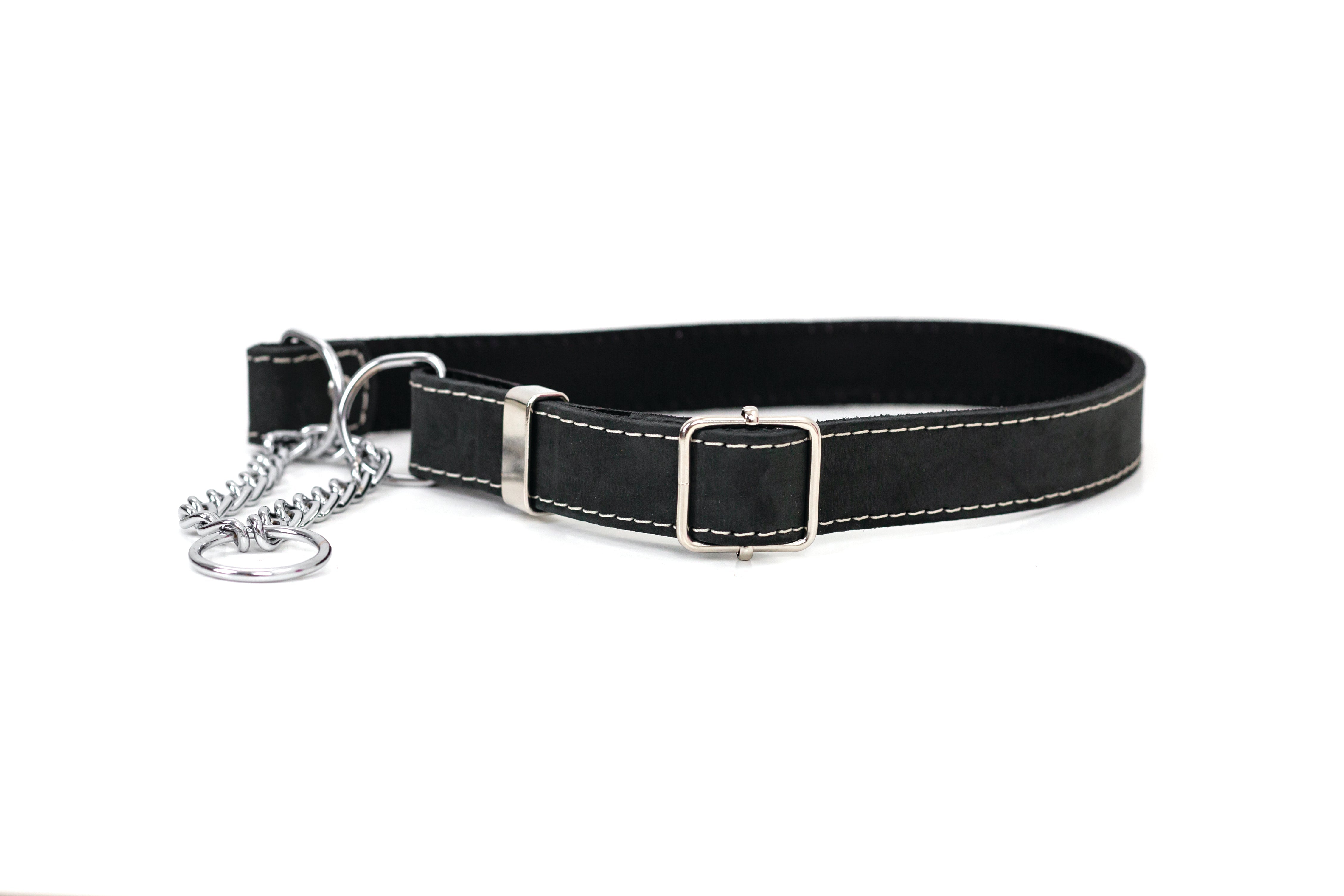 Martingale Midnight Black Leather Dog Collar - Boske.store
