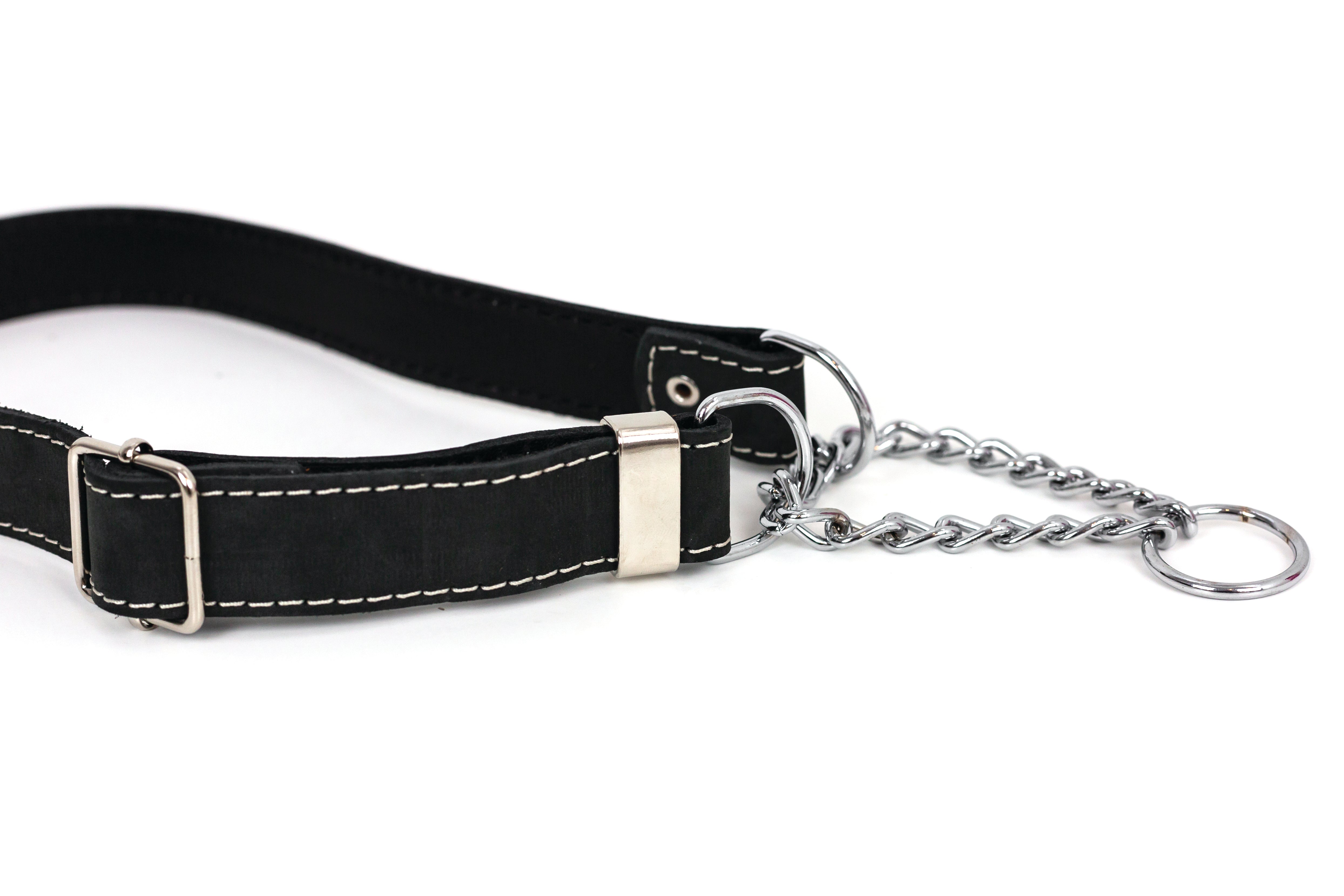 Martingale Midnight Black Leather Dog Collar - Boske.store