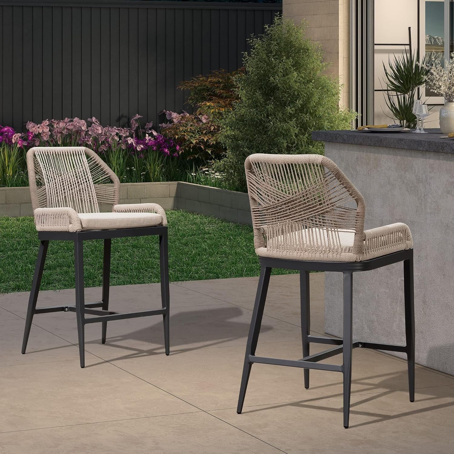 Counter Height Rattan Bar Stools Set Of 4 With Back