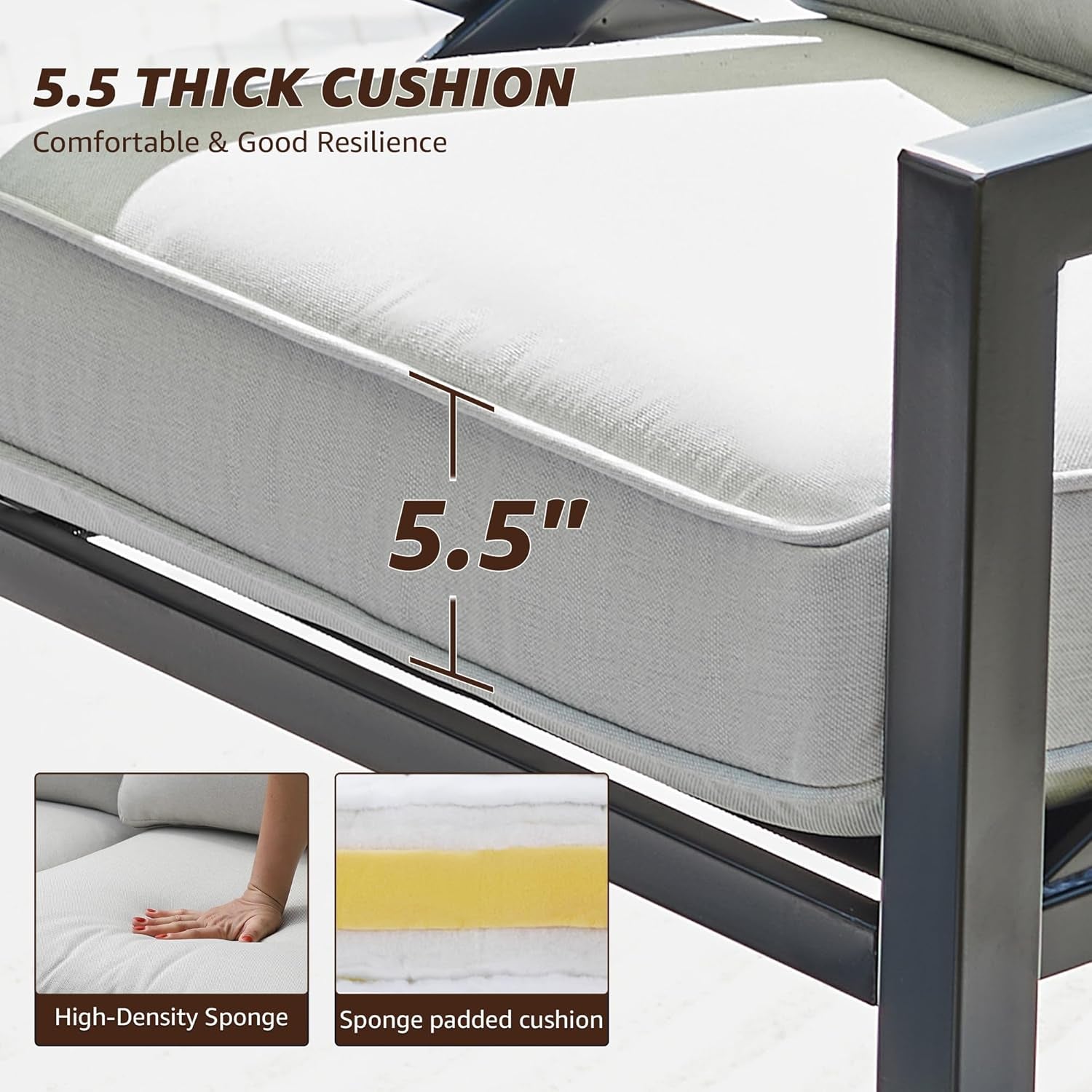 4 Piece Outdoor Metal Patio Set With 5.5 Inch Cushions And Coffee