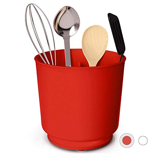 Cooler Kitchen Extra Large and Sturdy Rotating Utensil Holder Caddy with No - Tip Weighted Base, Removable Divider, and Gripped Insert | Rust Proof and Dishwasher Safe - Boske.store