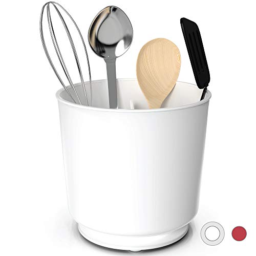 Cooler Kitchen Extra Large and Sturdy Rotating Utensil Holder Caddy with No - Tip Weighted Base, Removable Divider, and Gripped Insert | Rust Proof and Dishwasher Safe - Boske.store