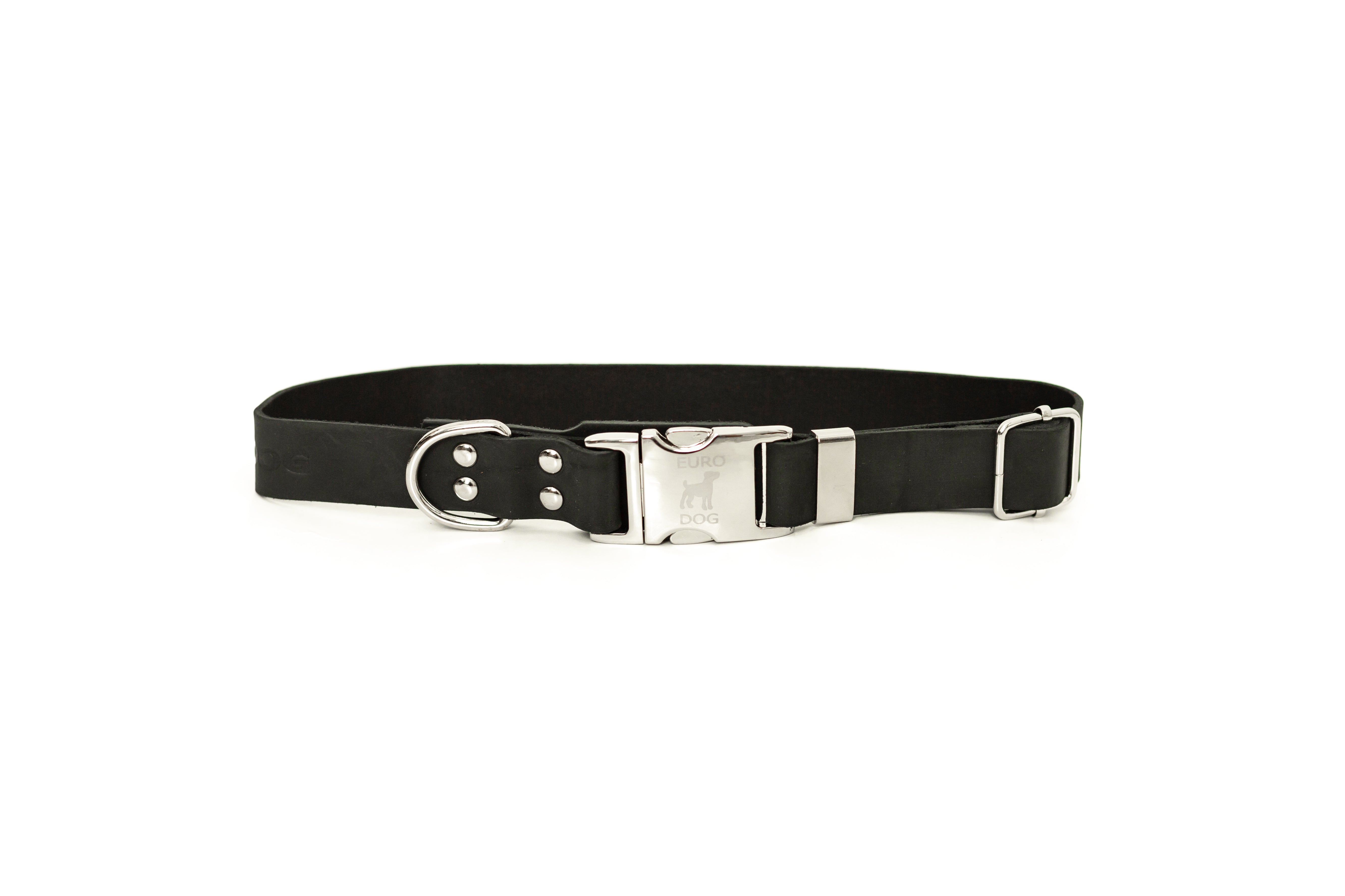 Modern Style Quick - Release Midnight Black Leather Dog Collar - Boske.store