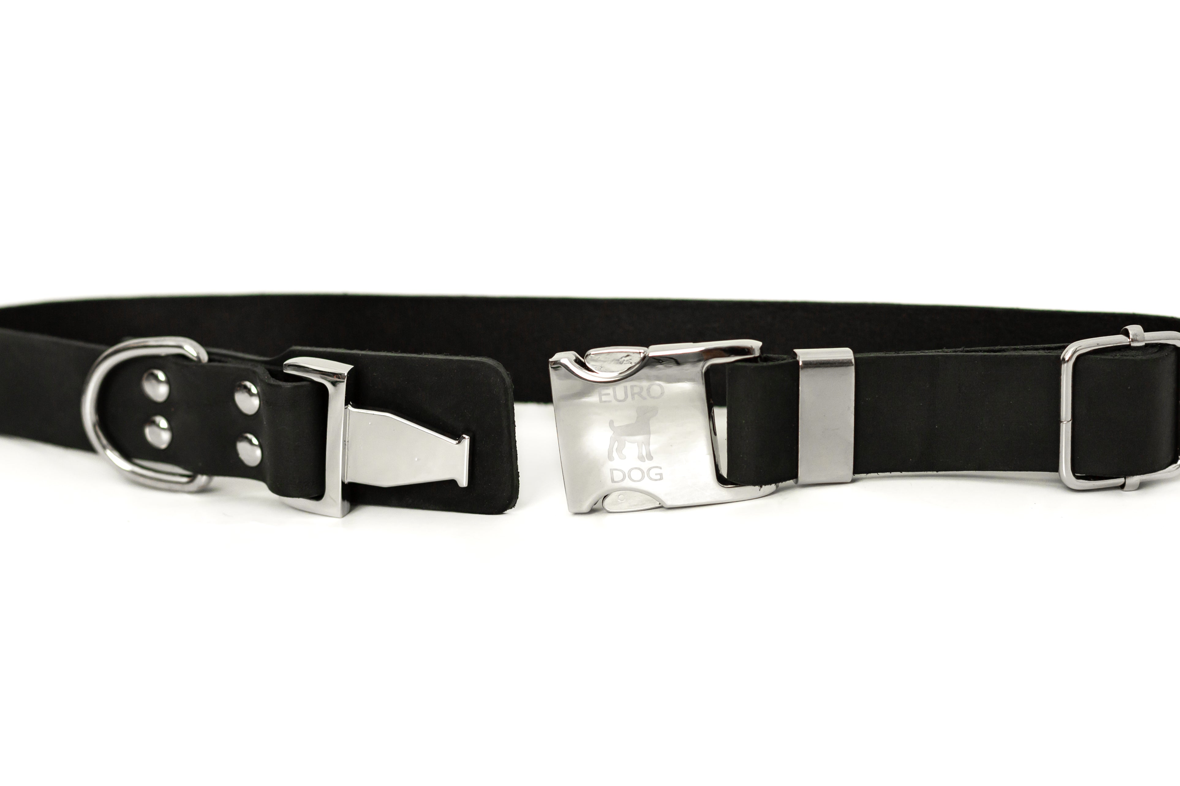 Modern Style Quick - Release Midnight Black Leather Dog Collar - Boske.store