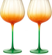 Khen Pumpkin Wine Glasses Fall Inspired Lightweight Borosilicate Decorative Drinkware Stemware - Set of 2 Orange & Green - Boske.store