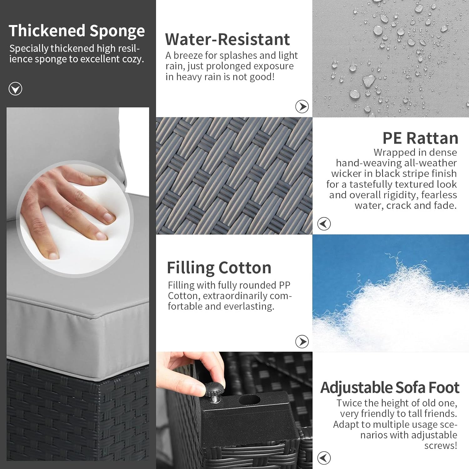 3 Piece Patio Furniture Set Outdoor Sectional With Ottoman And Storage