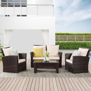 4 Piece Outdoor Wicker Patio Furniture Set Brown Cushions