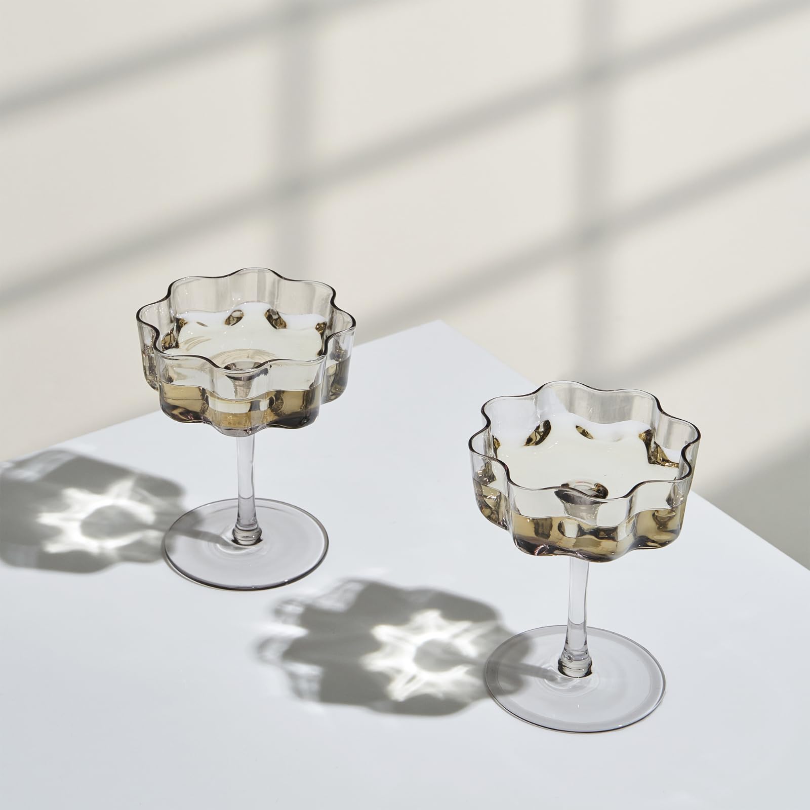 Flower Wave Coupe Cocktail Colored Glasses | Set of 2 | Grey - Boske.store