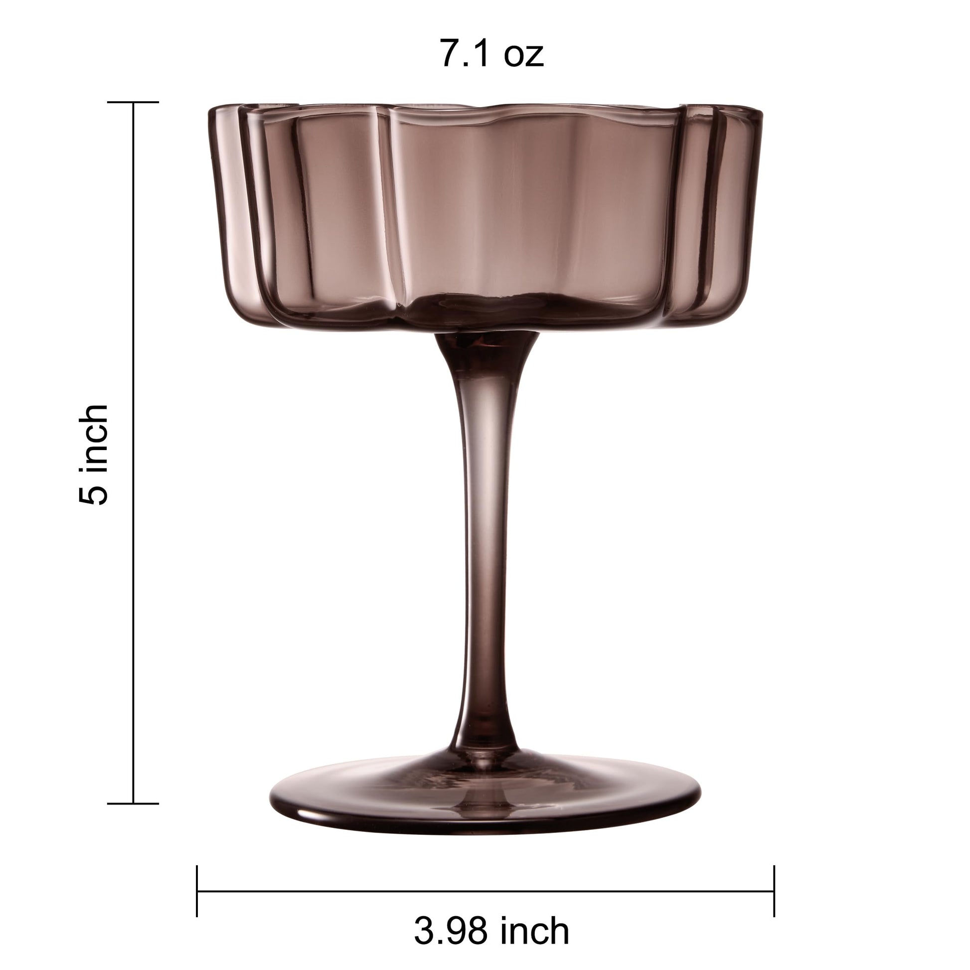 Flower Wave Coupe Cocktail Colored Glasses | Set of 6 | Venus Brown Colors - Boske.store