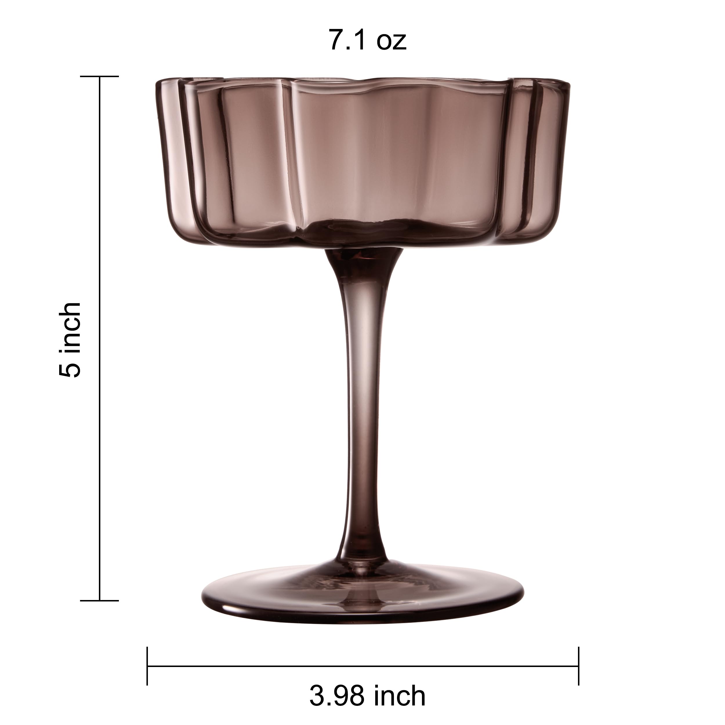 Flower Wave Coupe Cocktail Colored Glasses | Set of 6 | Venus Brown Colors - Boske.store