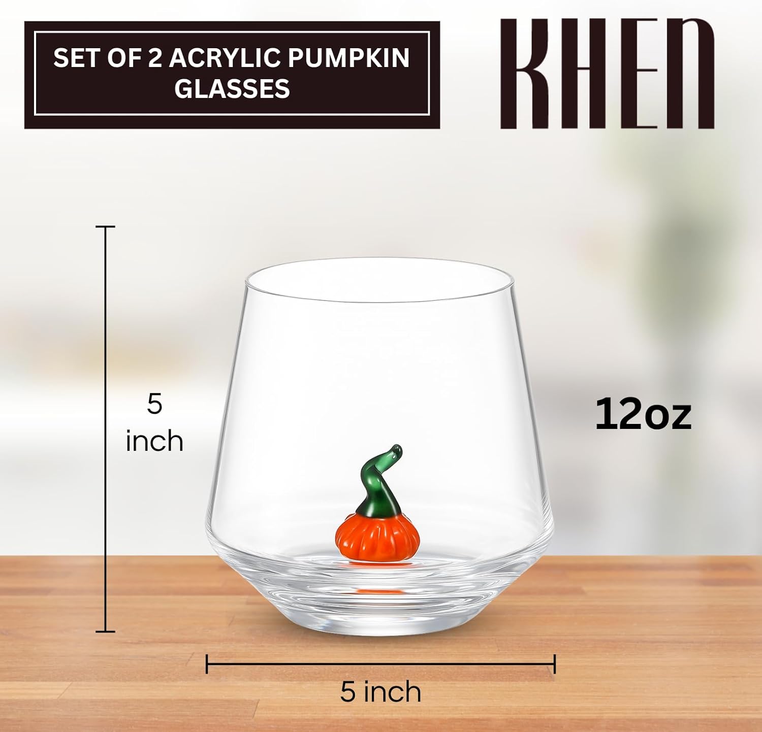 Khen Pumpkin Glass Set Fall Drinkware Decorative Break Resistant Tumbler Cups Barware Holiday Gift - 12oz Clear - Boske.store