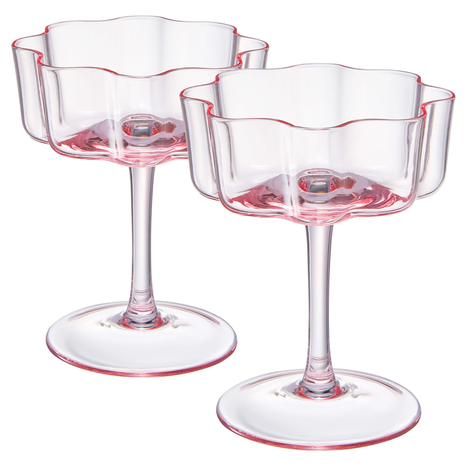 Flower Wave Coupe Cocktail Colored Glasses | Set of 4 | Blush Pink - Boske.store