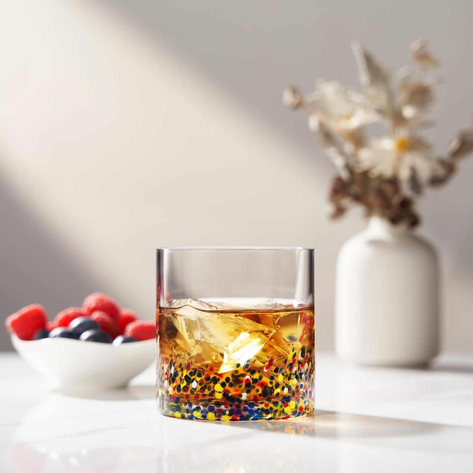 The Wine Savant Mexican Style Glass Hand Blown Colorful Artisan Design Glass Barware DOF Glassware - Confetti Rock - Boske.store
