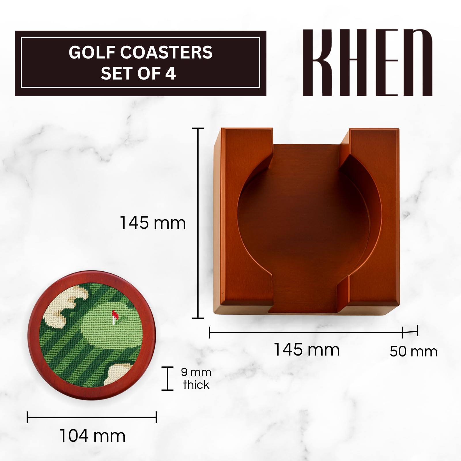 Golf Coasters, Durable Wooden Drink Coasters with Holder - Boske.store