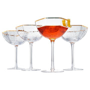Khen Champagne Coupe Glasses Set of 4 Vintage Octagonal Gold Rim Elegant Art Glass Cocktail Goblets - 6oz Clear Gold Rim - Boske.store