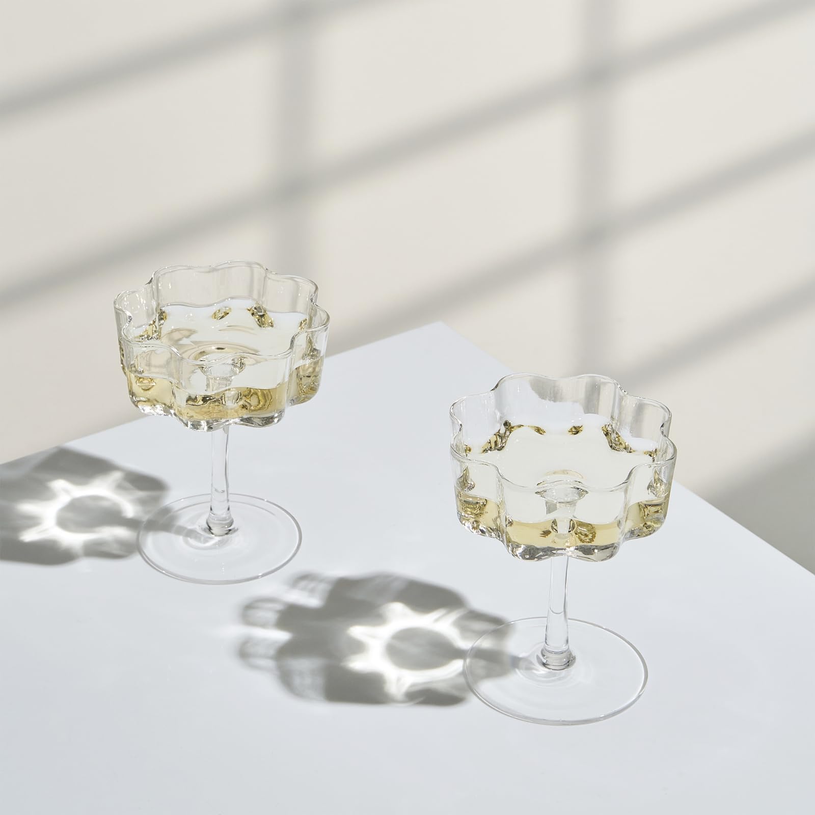 Flower Wave Coupe Cocktail Colored Glass | Set of 2 | Clear - Boske.store