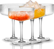 Ribbed Coupe Glasses Set Crystal Bar Drinkware Vintage Style Cocktail Martini Champagne Glassware – 10oz Clear - Boske.store