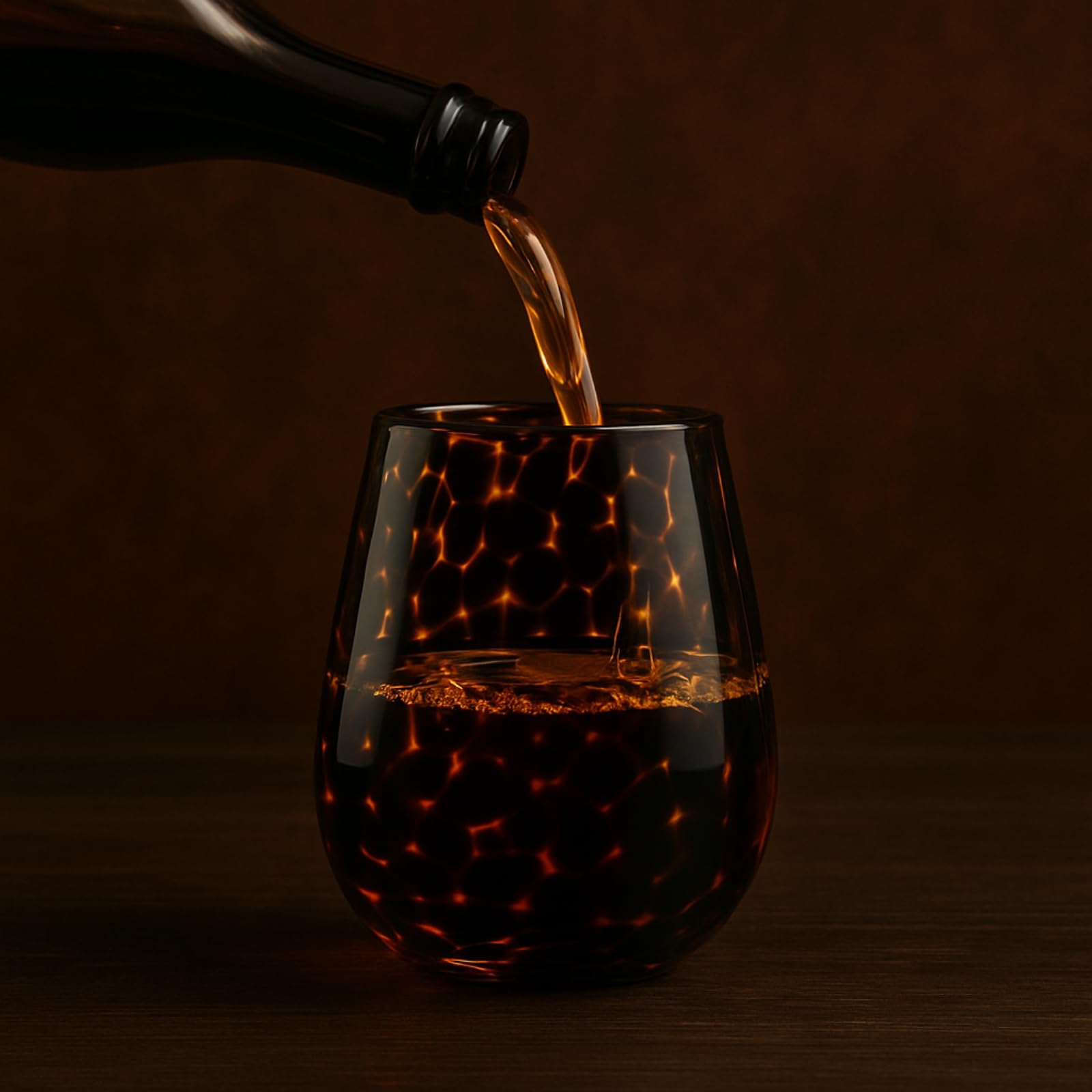 Leopard Print Amber Colored Stemless Wine Glass |  Set of 2 - Boske.store