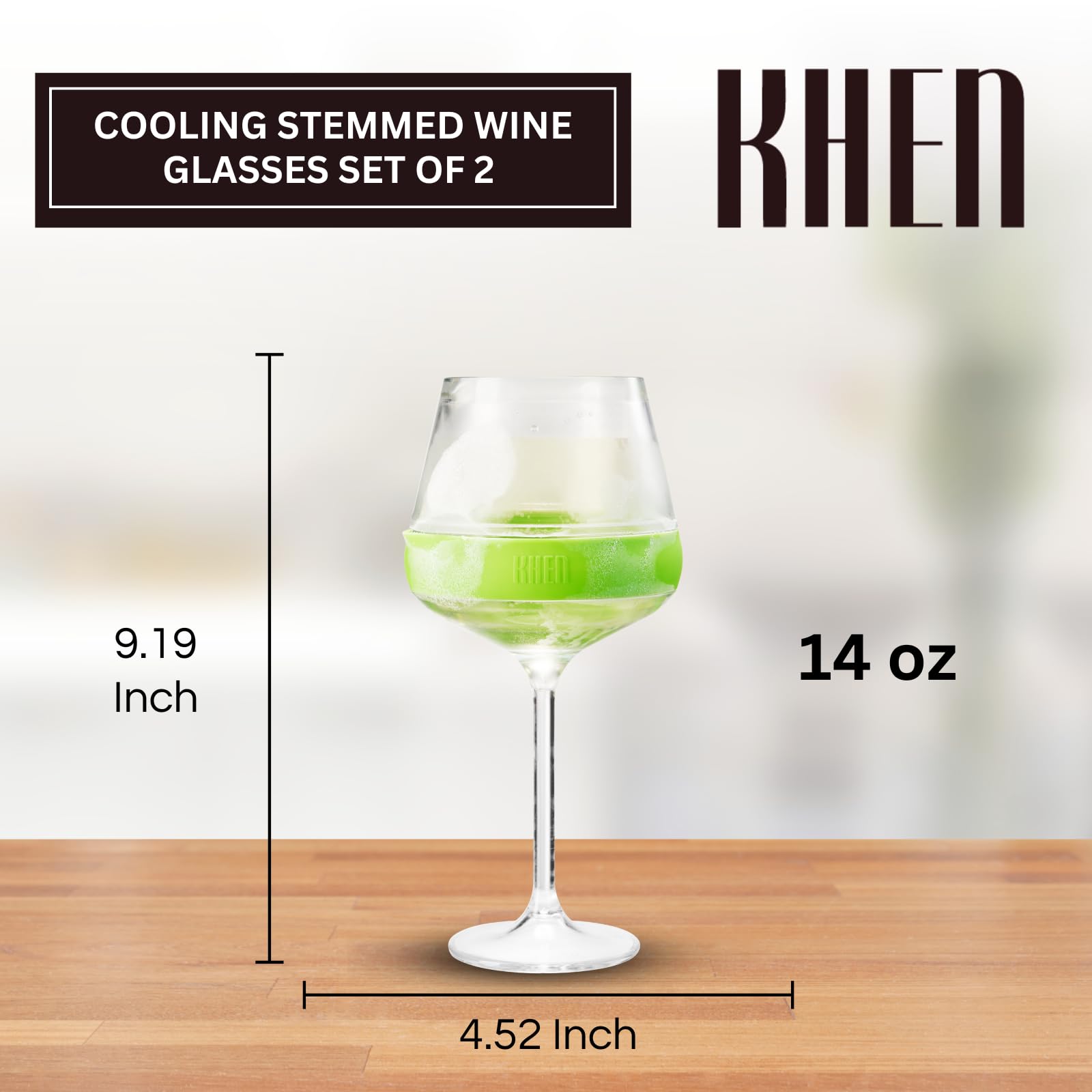 Stemmed Acrylic Cooling Wine  Glasses 14oz | Set of 2 | Green - Boske.store