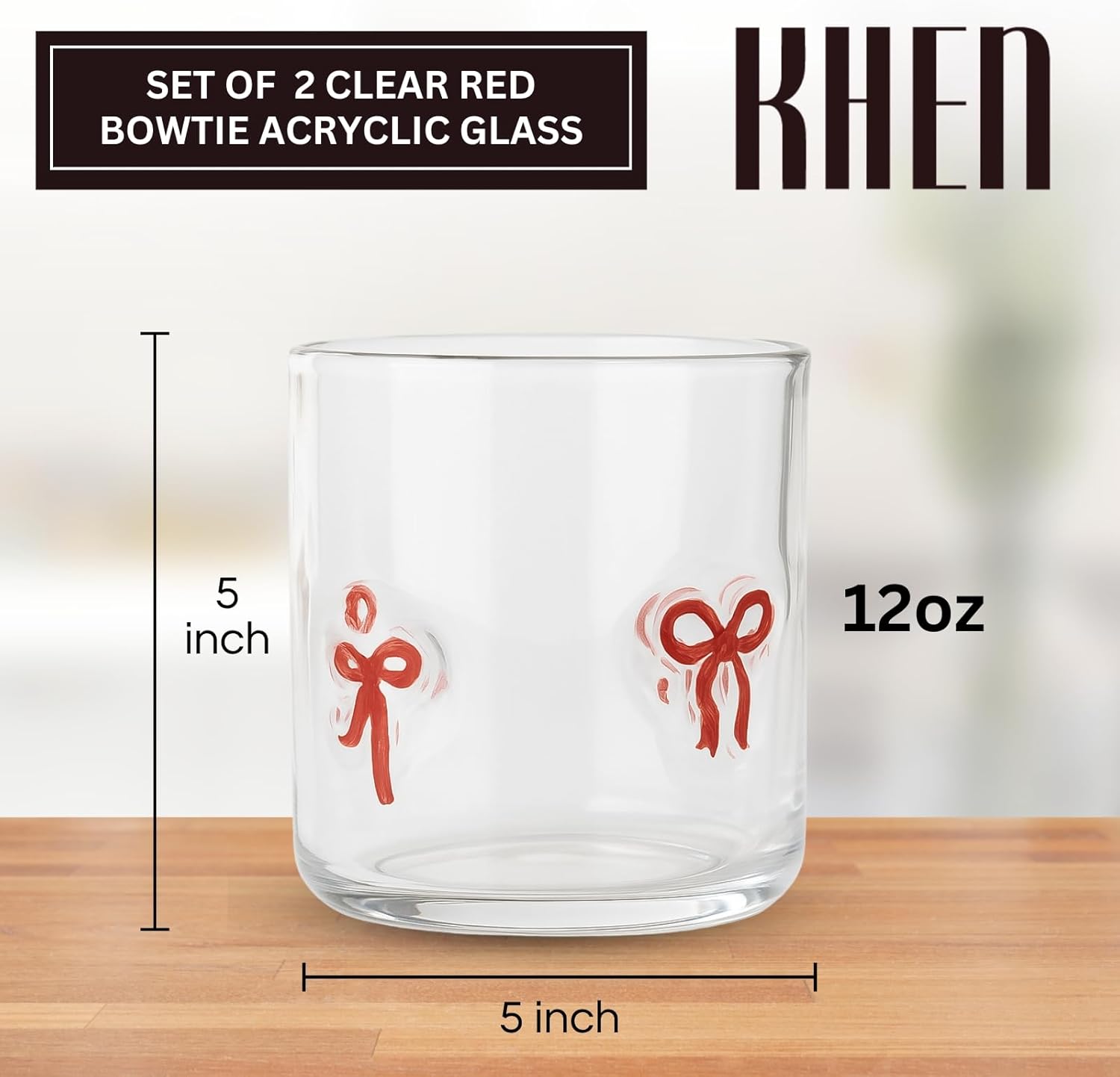 Red Bowtie Tumbler | Clear Water or Juice Glasses | Set of 2 - Boske.store