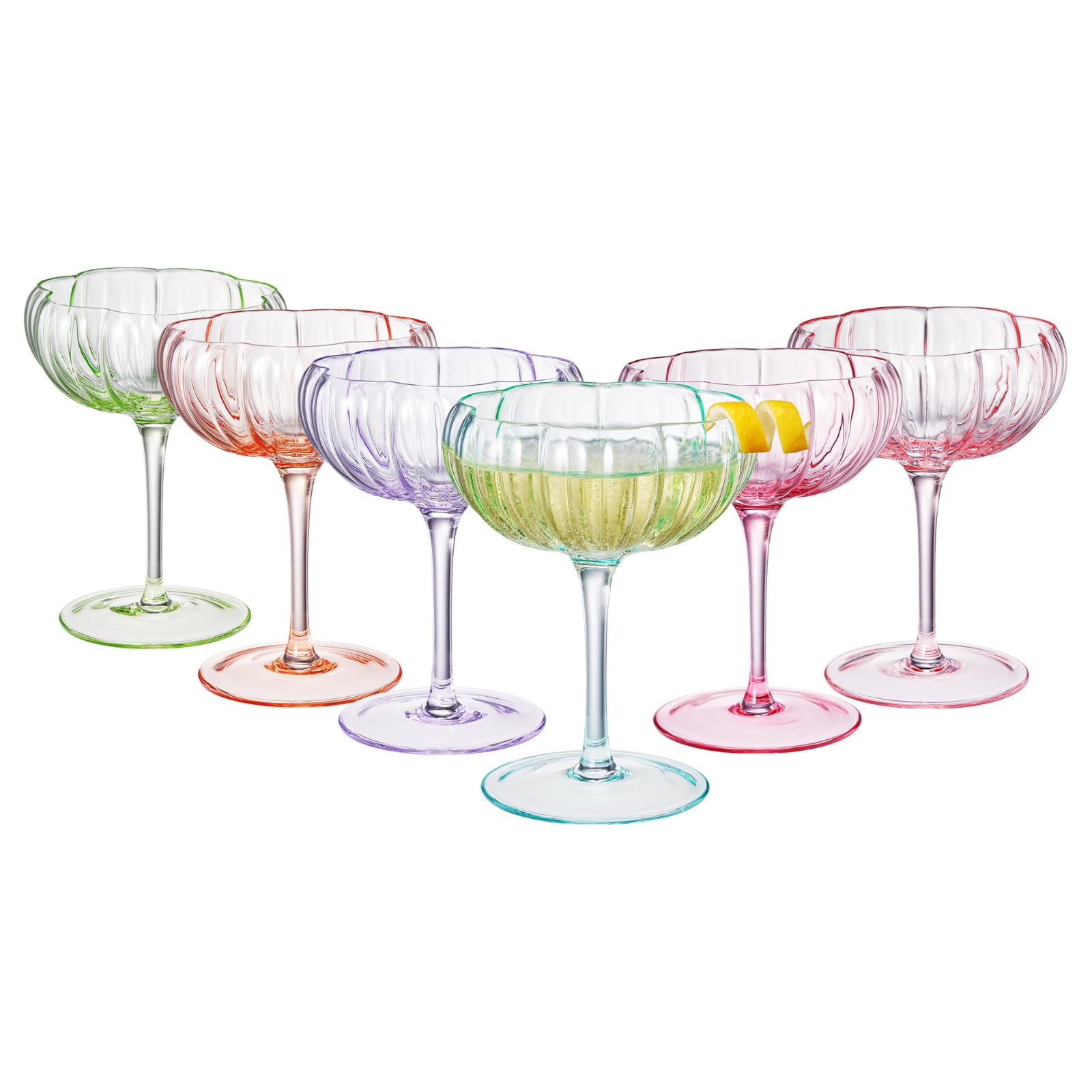 Flower Coupe Cocktail Glasses | Set of 4 | Bright Colors - Boske.store