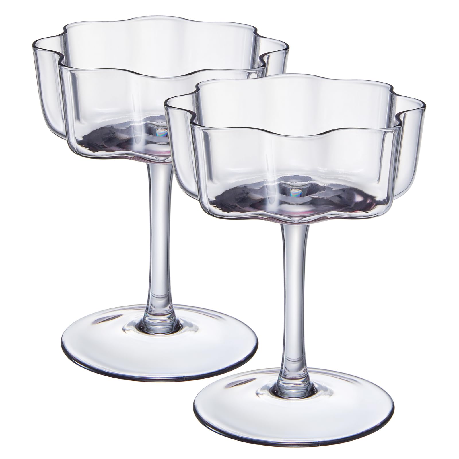 Flower Wave Coupe Cocktail Colored Glasses | Set of 2 | Grey - Boske.store