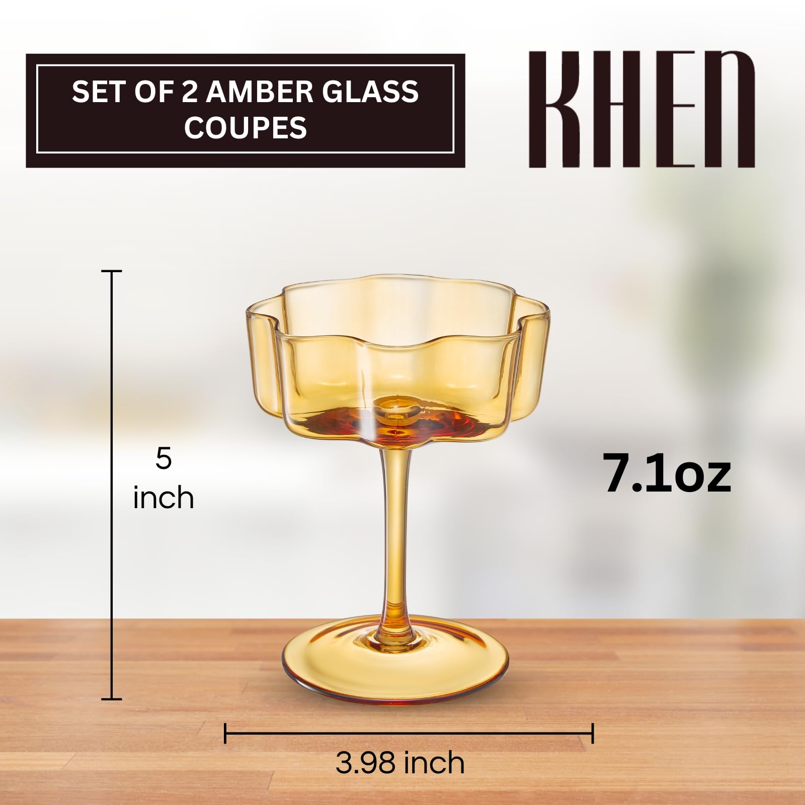 Flower Wave Coupe Cocktail Colored Glasses | Set of 2 | Amber - Boske.store