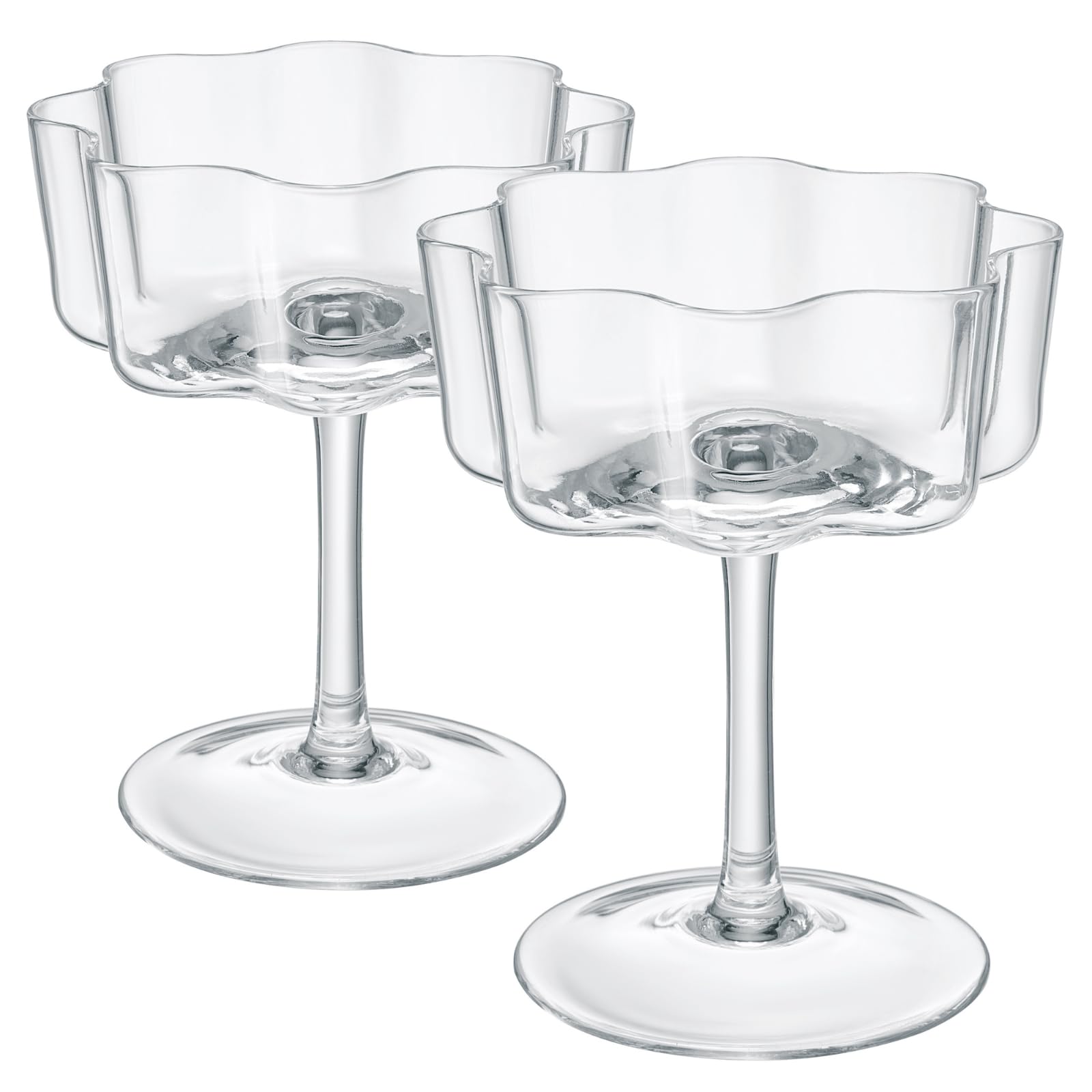 Flower Wave Coupe Cocktail Colored Glass | Set of 2 | Clear - Boske.store