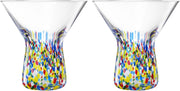 The Wine Savant Stemless Martini Glasses Hand Blown Mexican Confetti Design Colorful Glass Drinkware - Set of 2 Clear - Boske.store