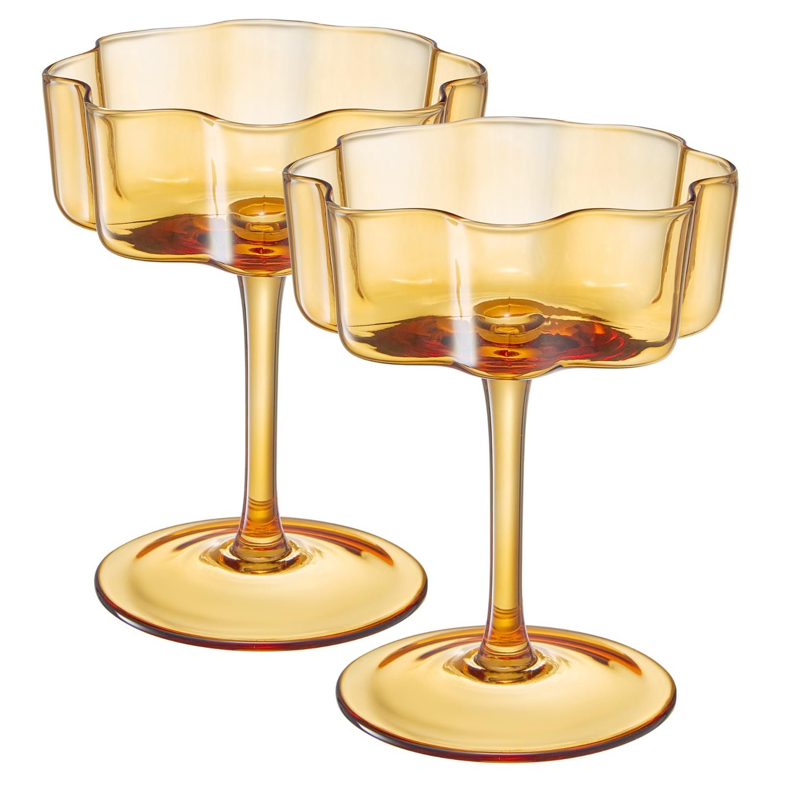 Flower Wave Coupe Cocktail Colored Glasses | Set of 2 | Amber - Boske.store