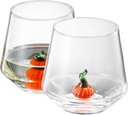 Khen Pumpkin Glass Set Fall Drinkware Decorative Break Resistant Tumbler Cups Barware Holiday Gift - 12oz Clear - Boske.store