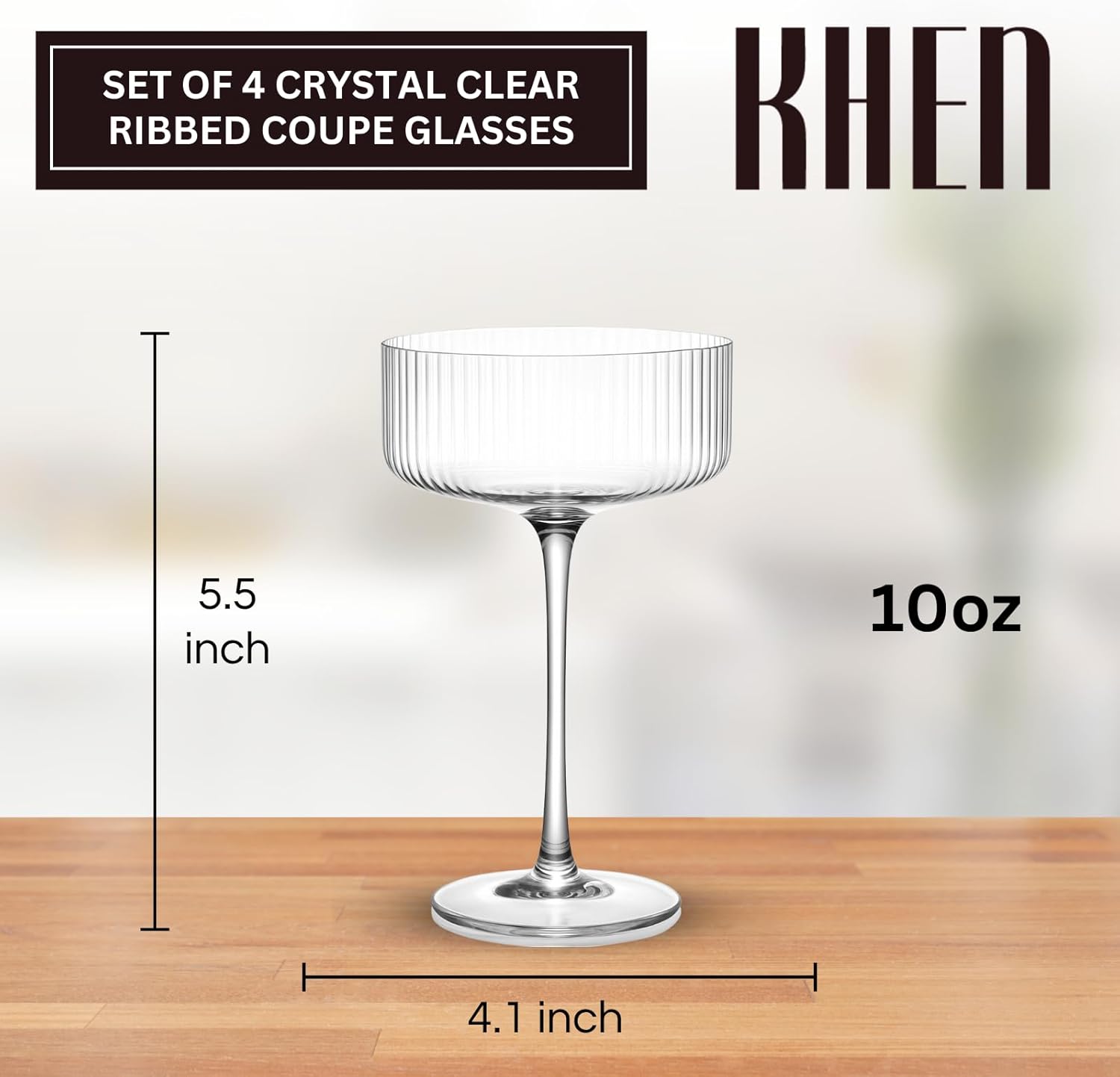 Ribbed Coupe Glasses Set Crystal Bar Drinkware Vintage Style Cocktail Martini Champagne Glassware – 10oz Clear - Boske.store