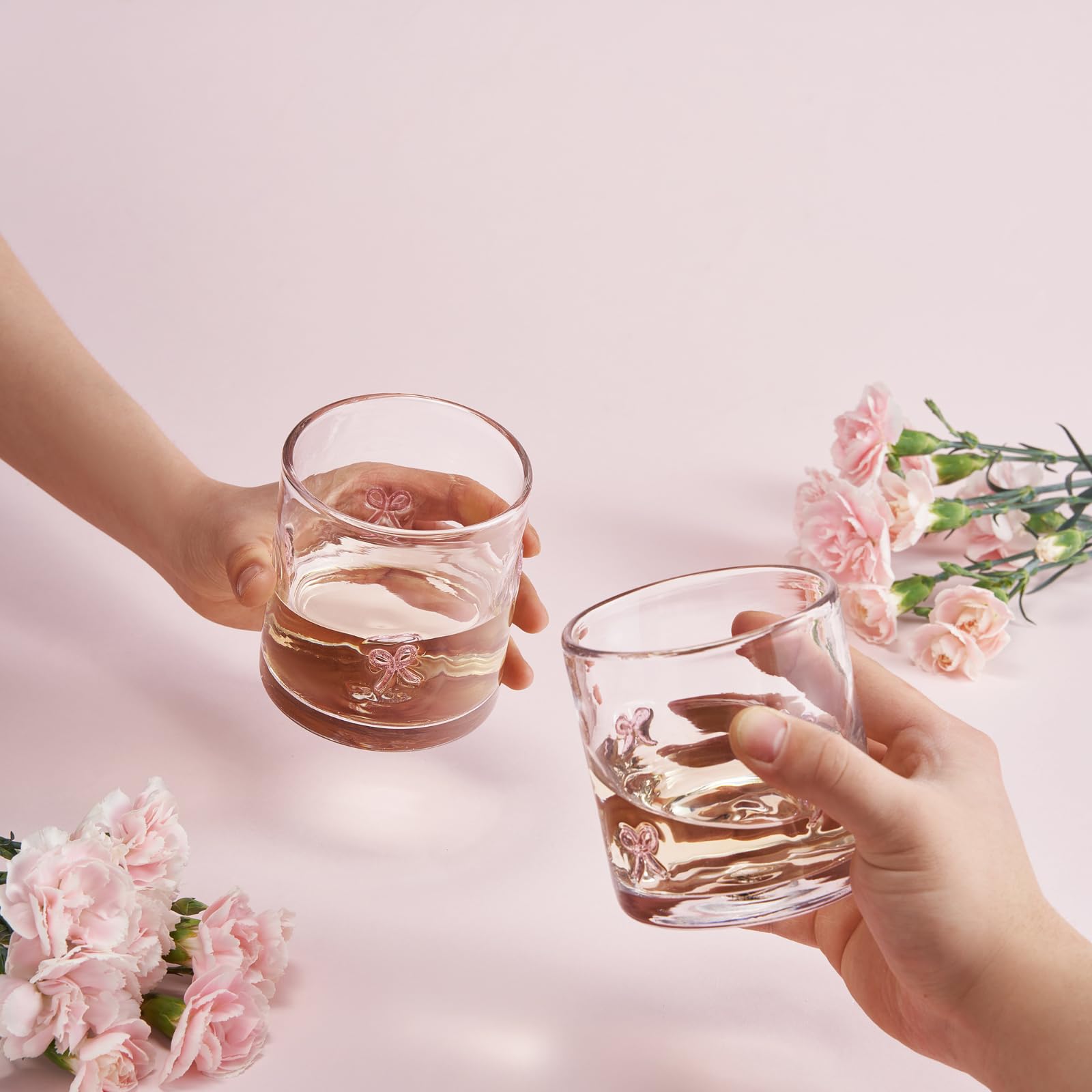 Khen Bowtie Tumblers Set Stylish Break Resistant Acrylic Drinkware for Cocktail Wedding Gift Use - Set of 2 Pink - Boske.store