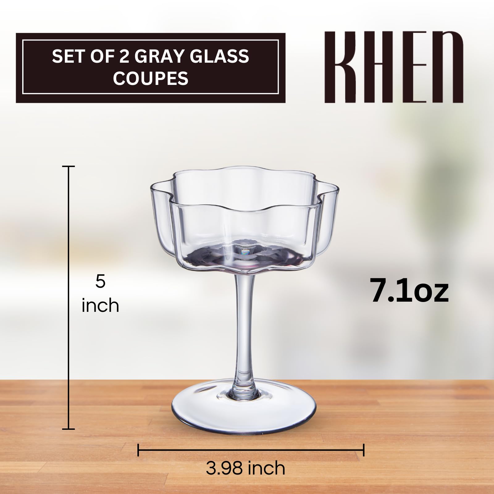 Flower Wave Coupe Cocktail Colored Glasses | Set of 2 | Grey - Boske.store
