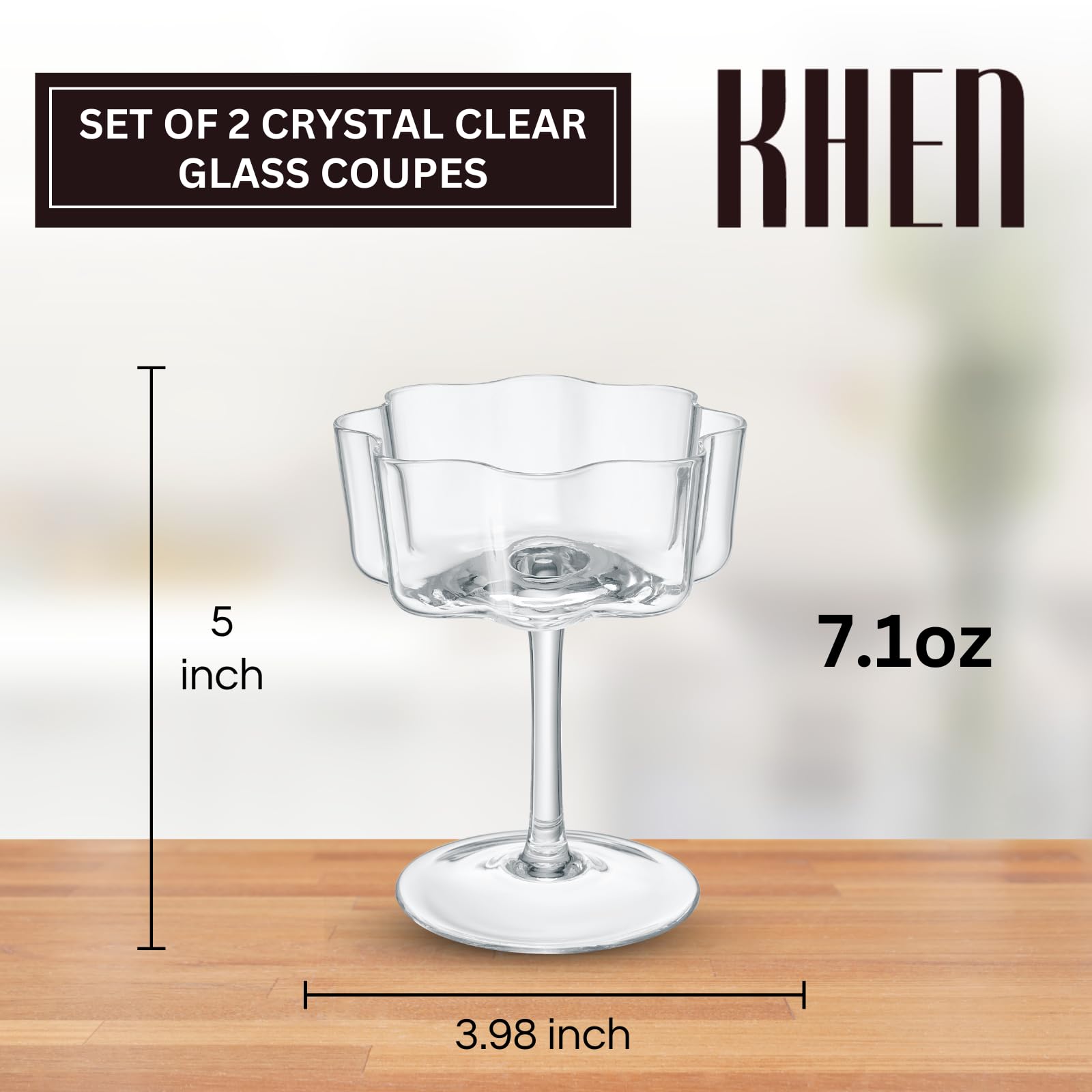 Flower Wave Coupe Cocktail Colored Glass | Set of 2 | Clear - Boske.store