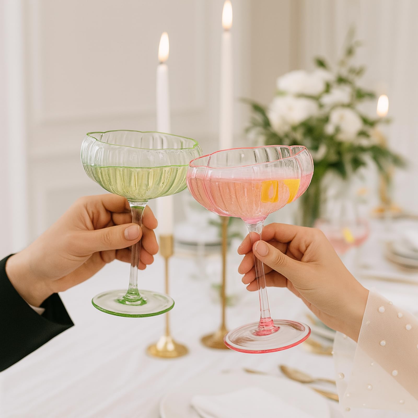 Flower Coupe Cocktail Glasses | Set of 4 | Bright Colors - Boske.store
