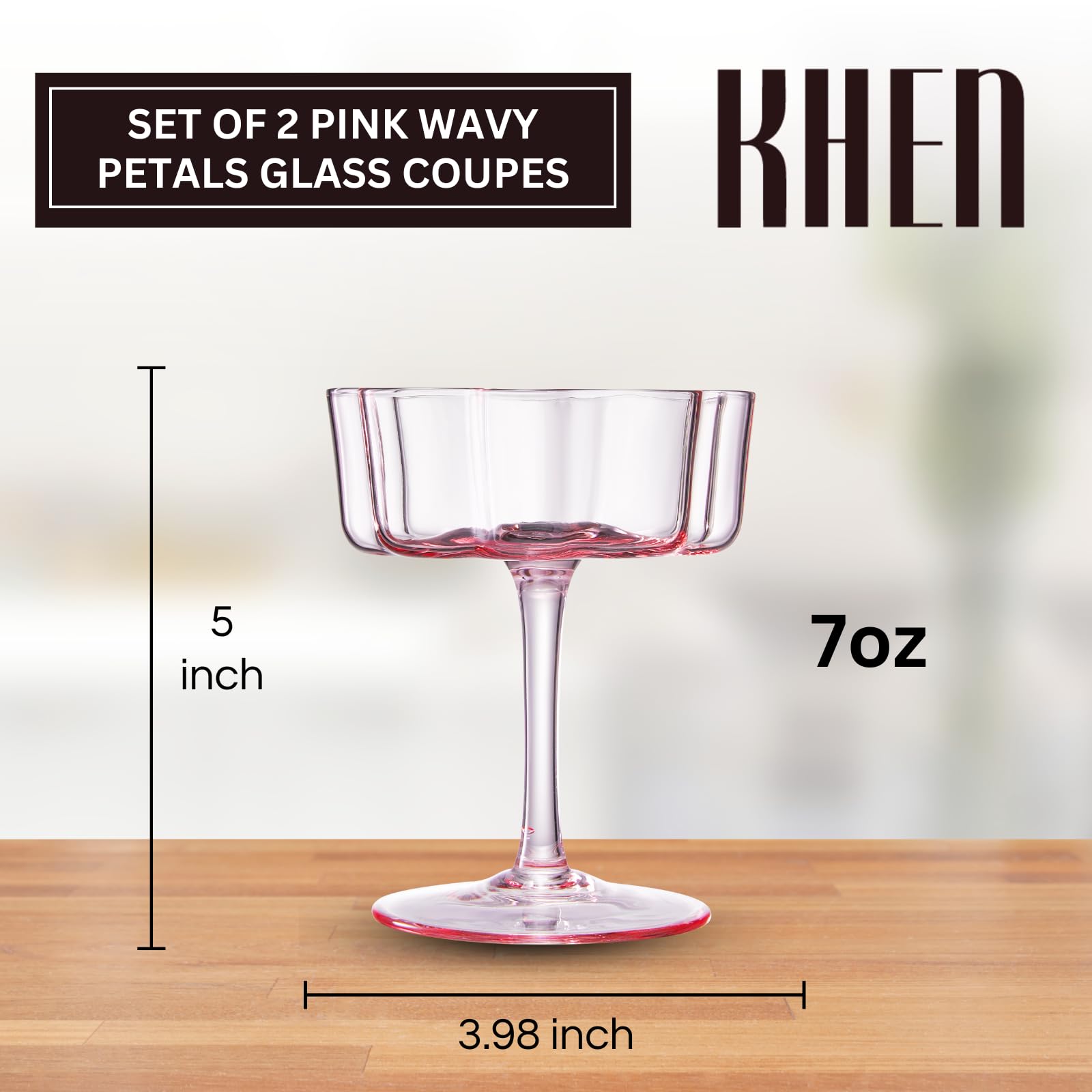 Flower Wave Coupe Cocktail Colored Glasses | Set of 4 | Blush Pink - Boske.store