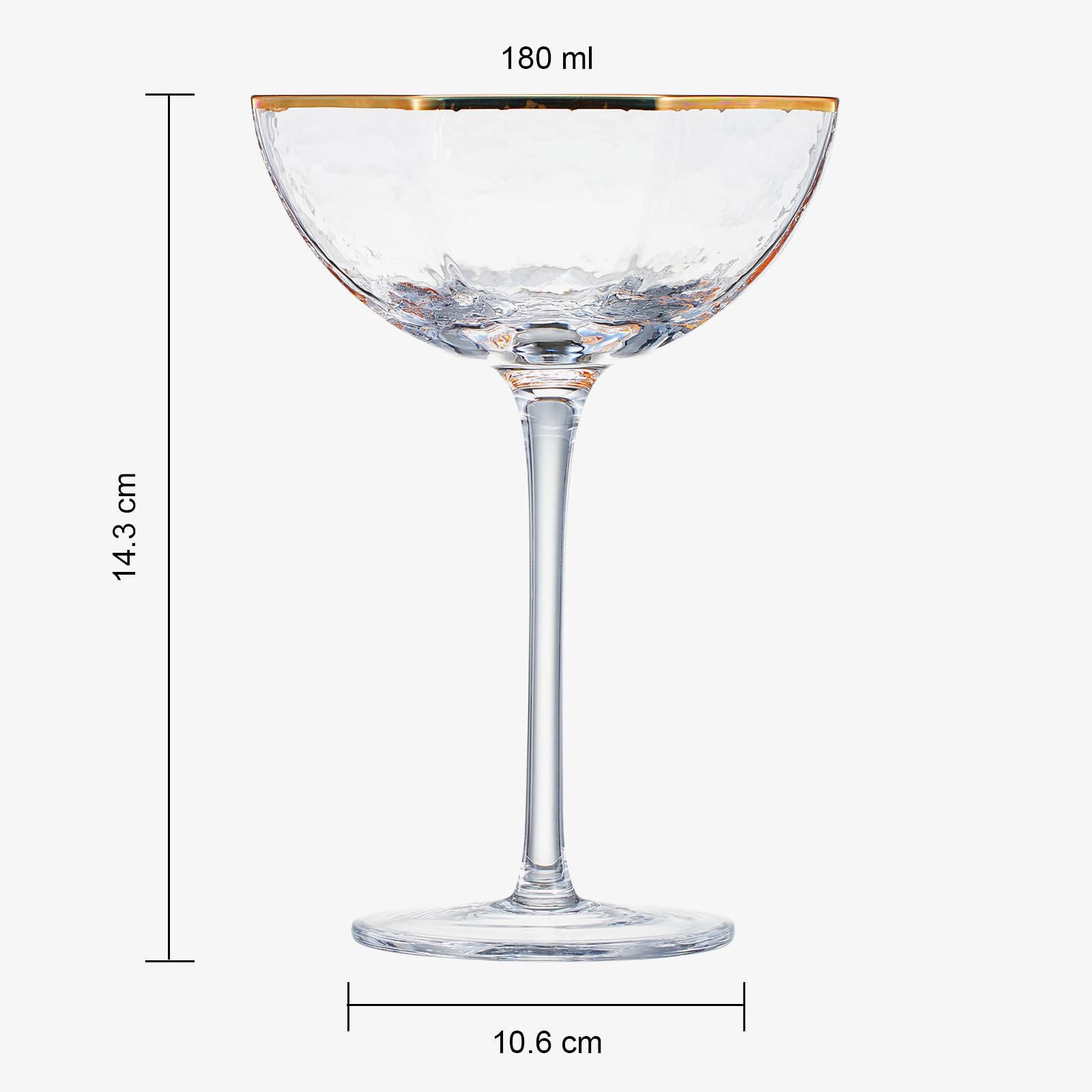 Khen Champagne Coupe Glasses Set of 4 Vintage Octagonal Gold Rim Elegant Art Glass Cocktail Goblets - 6oz Clear Gold Rim - Boske.store
