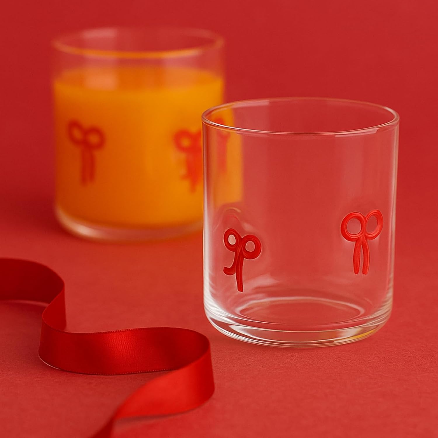 Red Bowtie Tumbler | Clear Water or Juice Glasses | Set of 2 - Boske.store