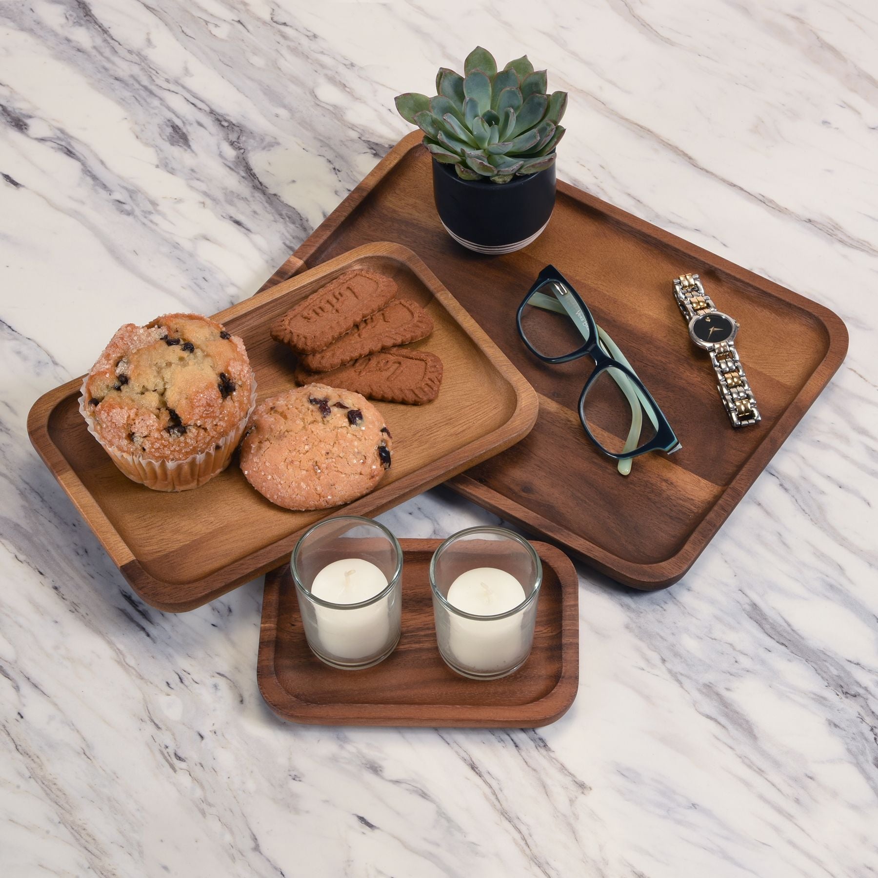 set of 3 Acacia Plates - 1 each size - Boske.store