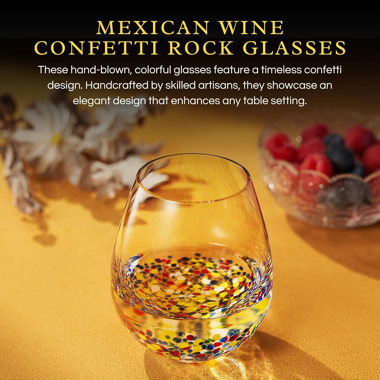 The Wine Savant Mexican Wine Glasses Hand Blown Confetti Rock Artistic Break Resistant Glass Drinkware - Clear - Boske.store