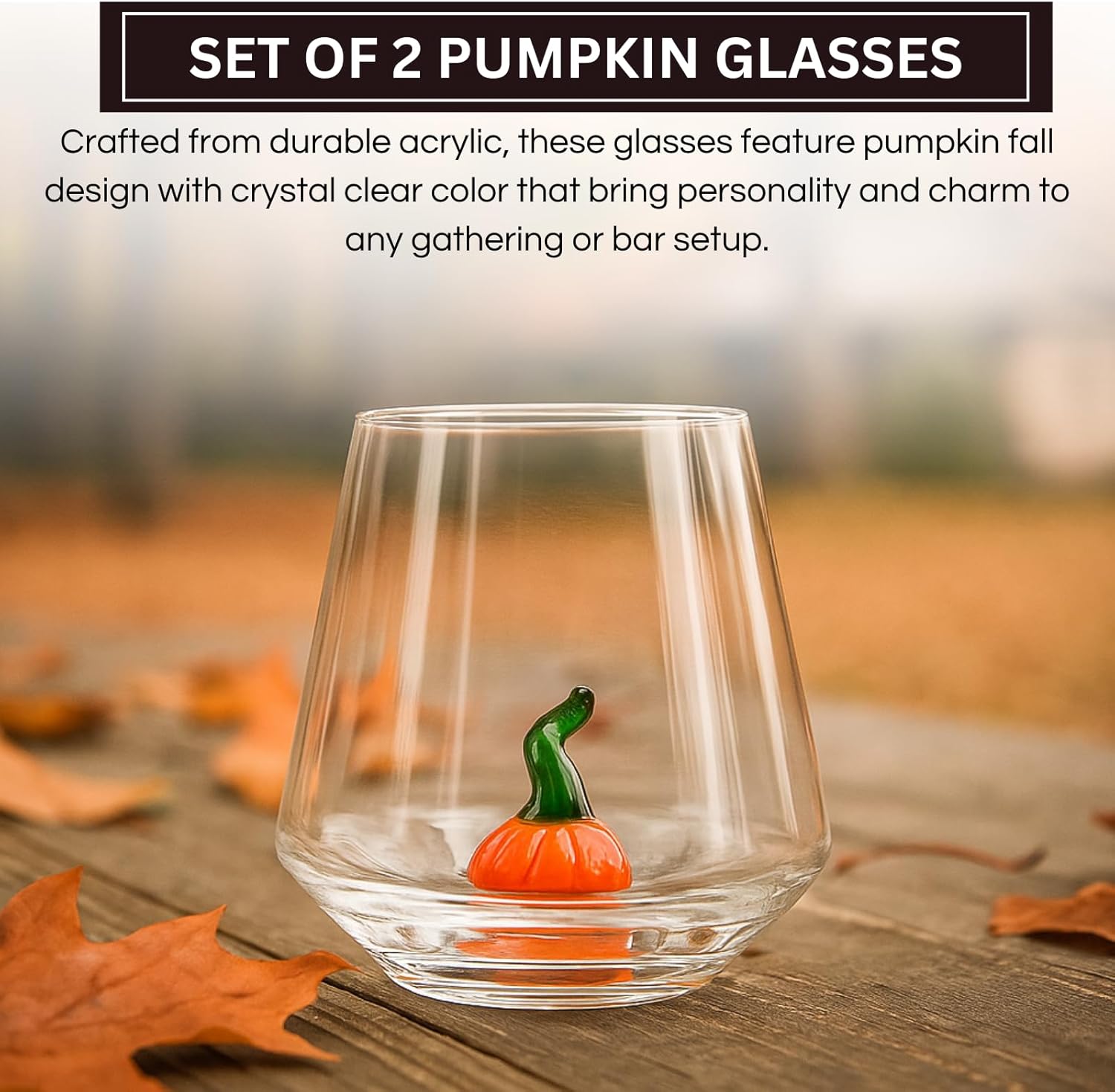 Khen Pumpkin Glass Set Fall Drinkware Decorative Break Resistant Tumbler Cups Barware Holiday Gift - 12oz Clear - Boske.store